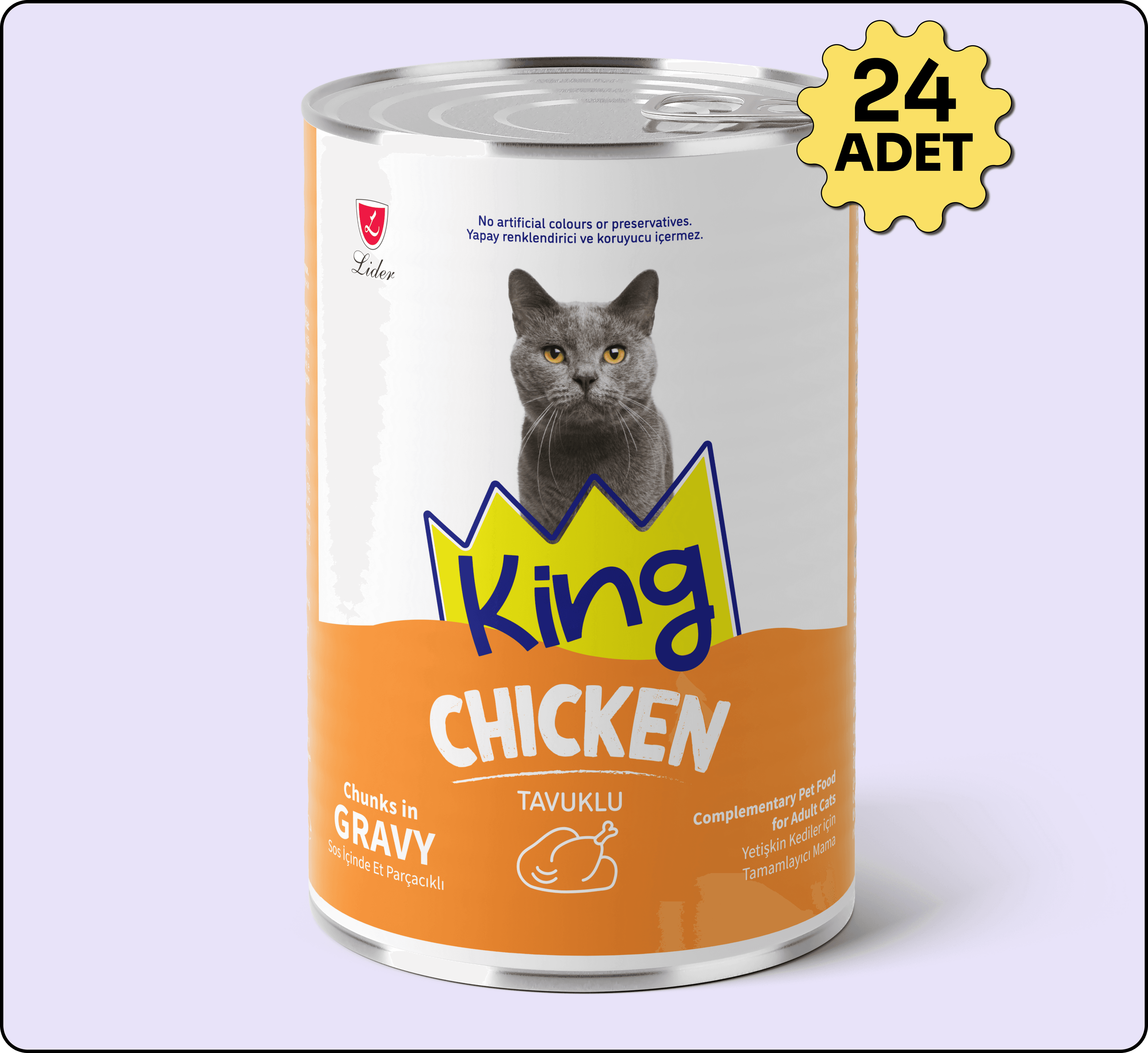King Sos İçerisinde Et Parçacıklı Tavuklu Kedi Konservesi 400 gr 24 Adet