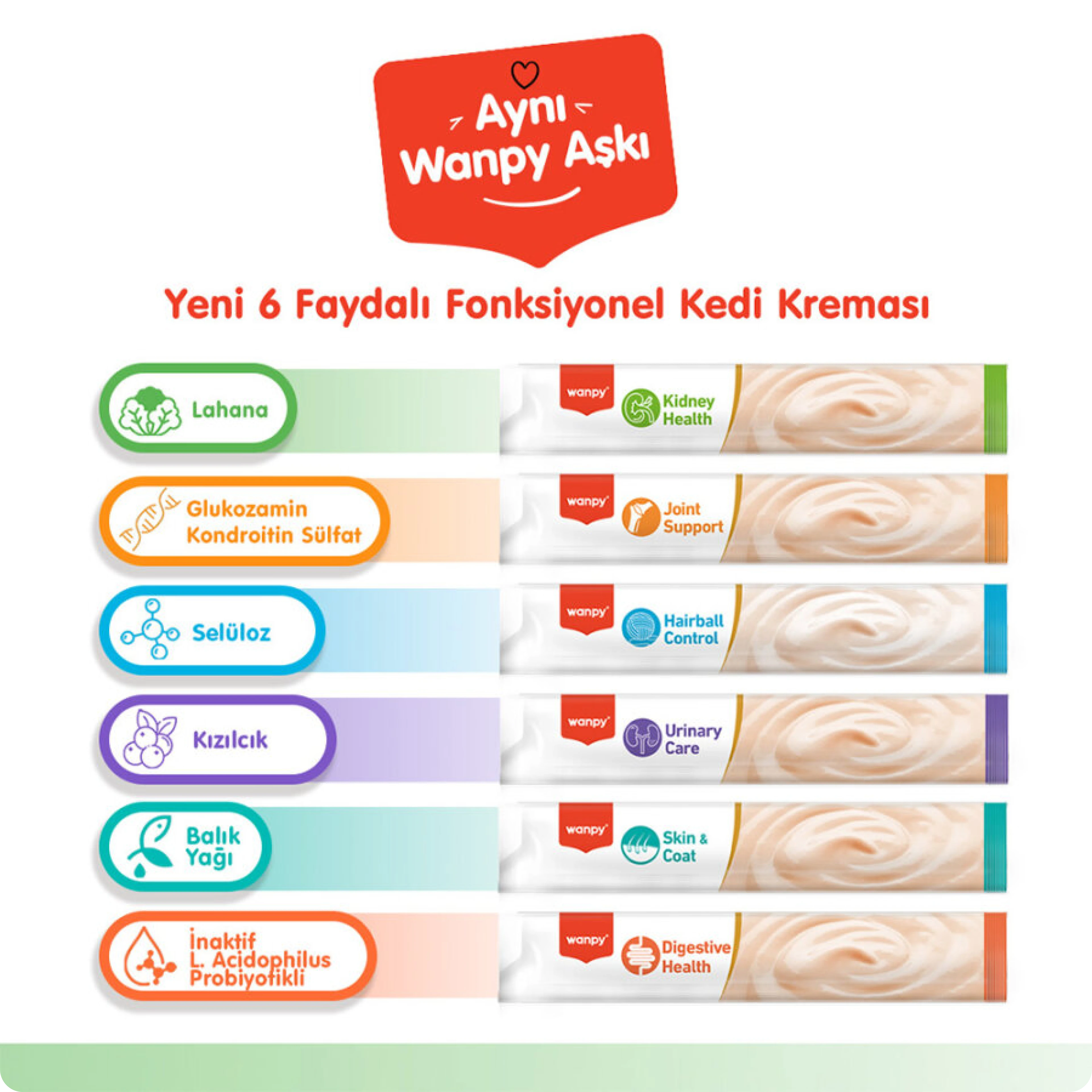 Wanpy Skin&Coat Ton Balıklı ve Somonlu Tüy Sağlığı Destekleyici Krema Kedi Ödül Maması 14 gr (5'li)