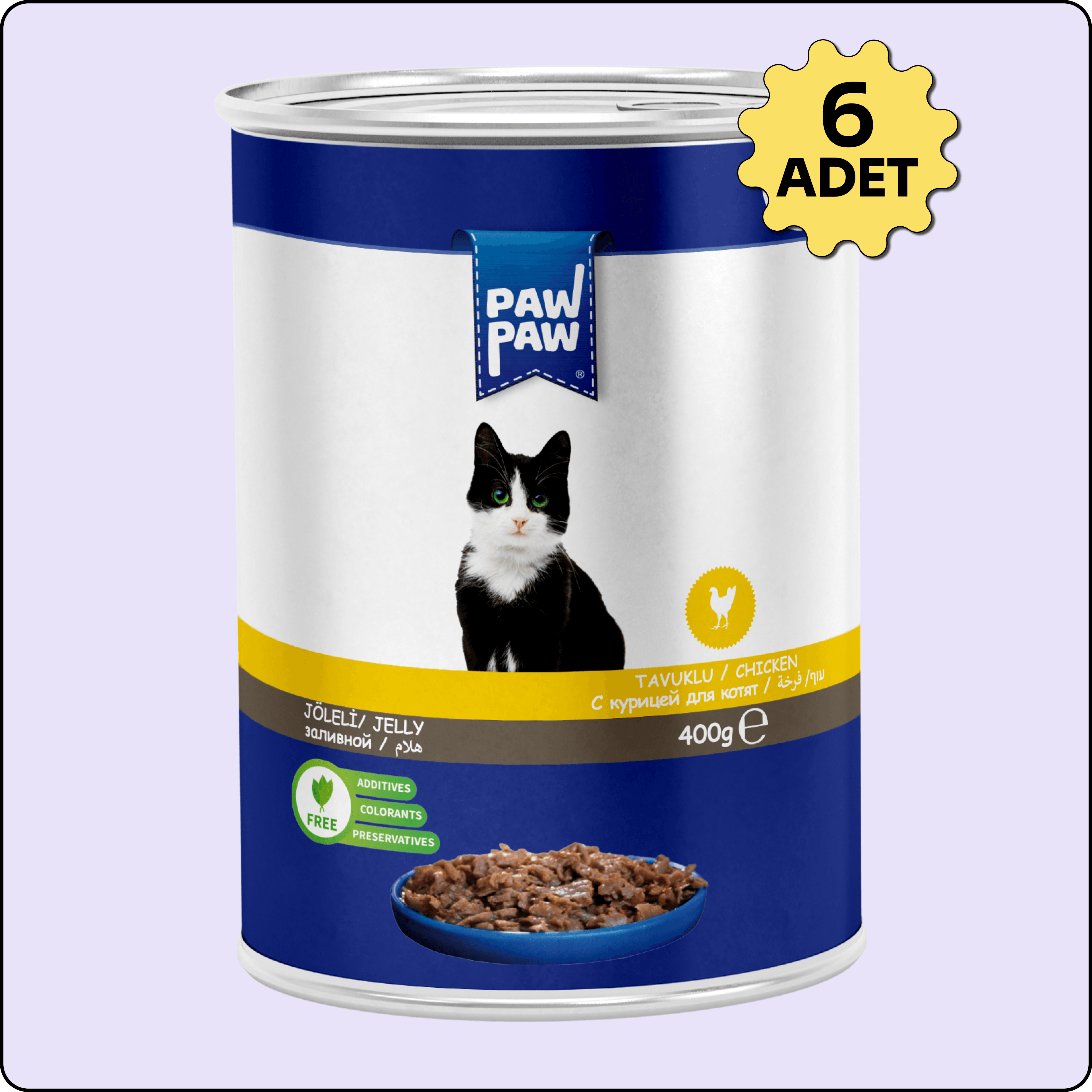 Paw Paw Tavuk Etli Yetişkin Kedi Konserve Maması 400 gr 6 Adet 