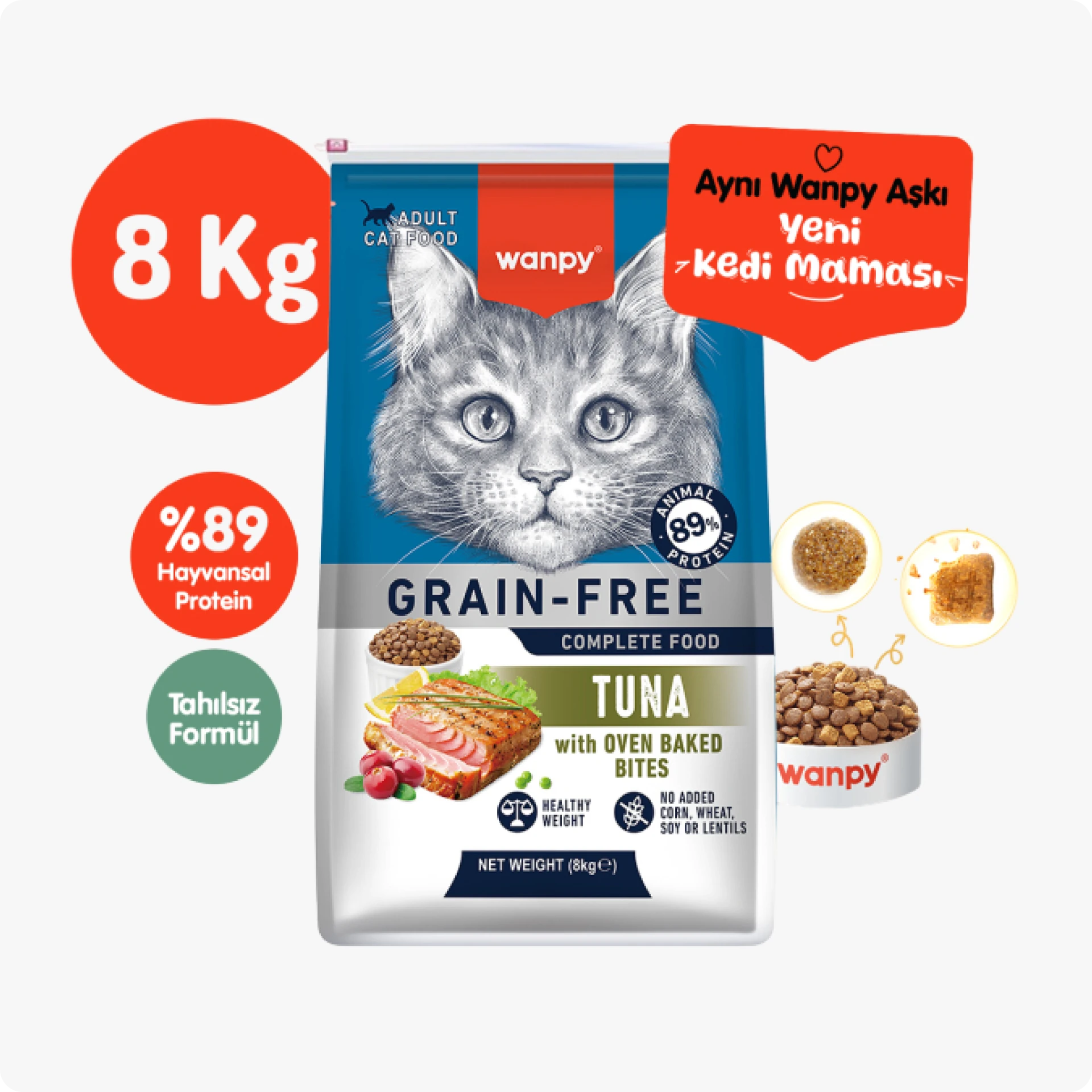 Wanpy Tahılsız Ton Balıklı Yetişkin Kedi Maması 8 kg