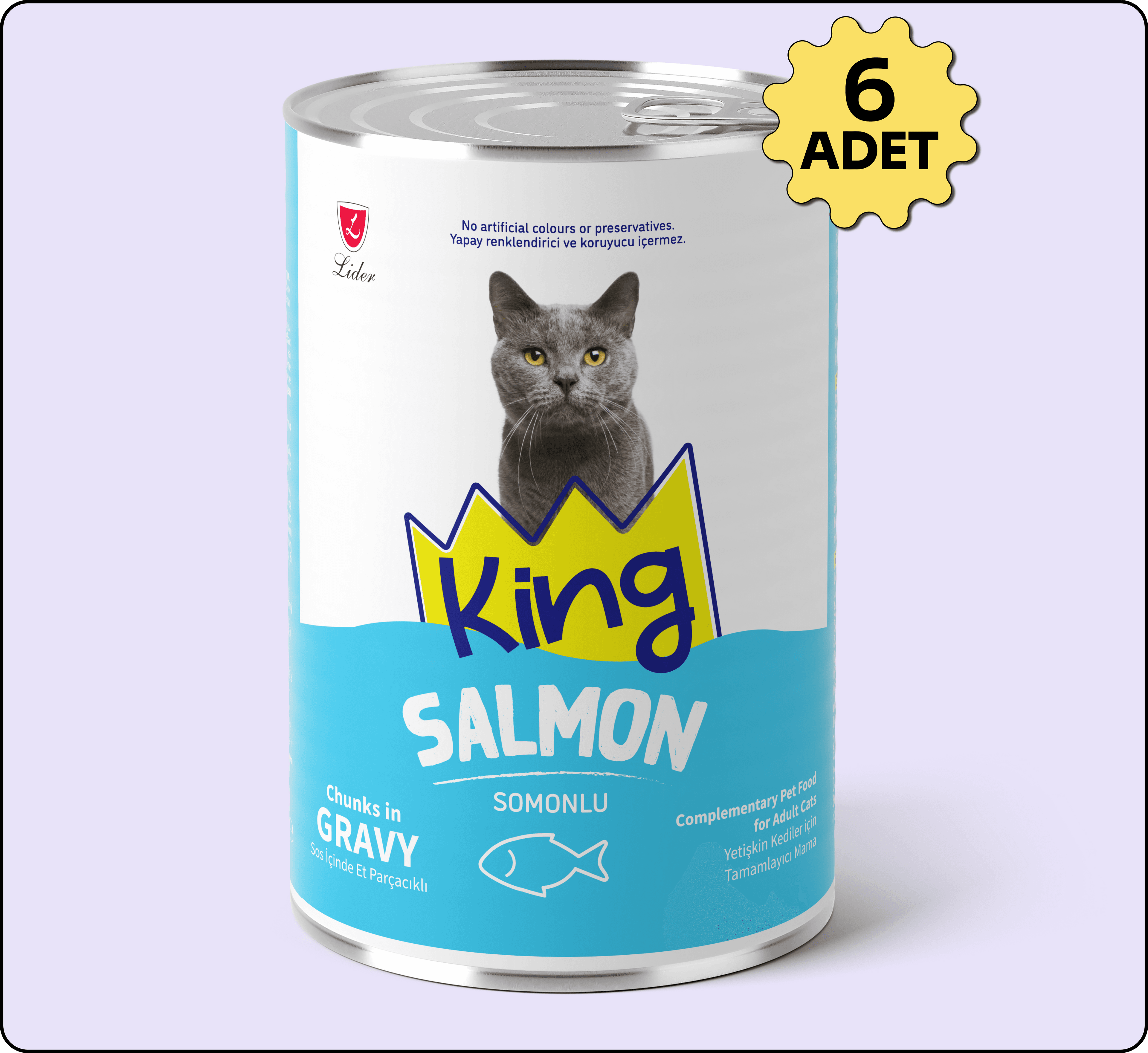 King Sos İçerisinde Et Parçacıklı Somonlu Kedi Konservesi 400 gr 6 Adet