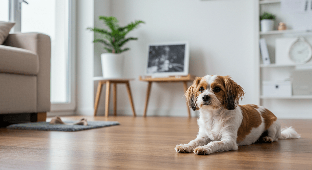 Yoğun hayat temposuna uygun, az bakım gerektiren bir köpek temiz ve düzenli bir ev ortamında dinleniyor.