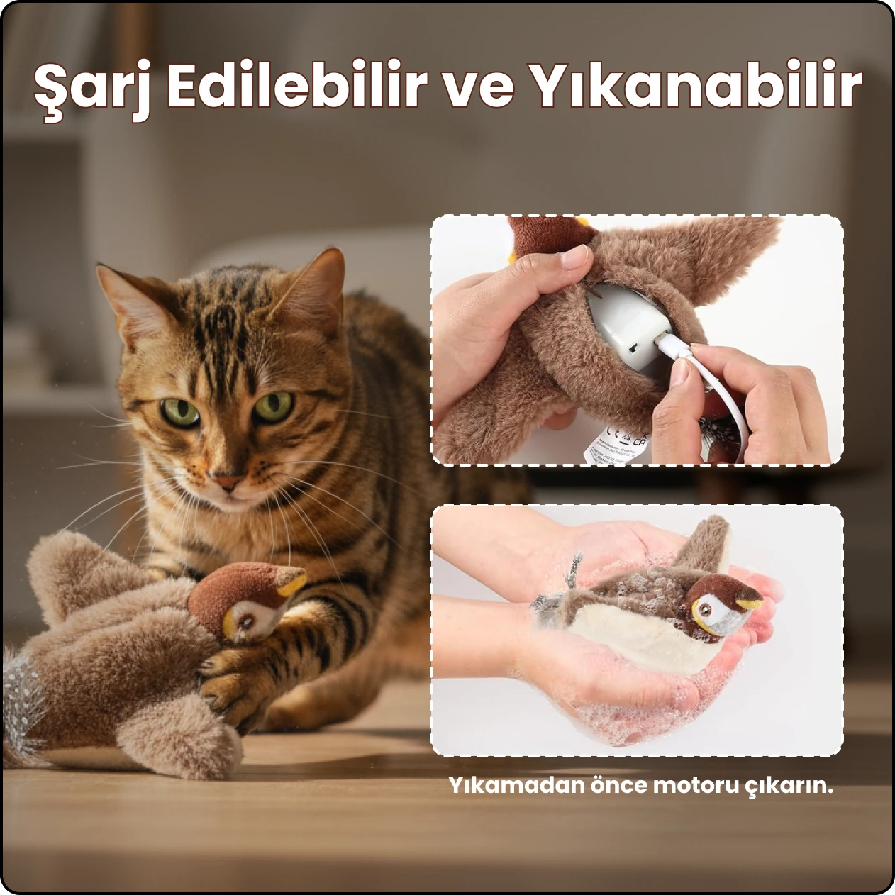 Sesli ve Kanat Çırpan Uçan Kuş Kedi Oyuncağı | Etkileşimli Eğlence, Gerçekçi Deneyim