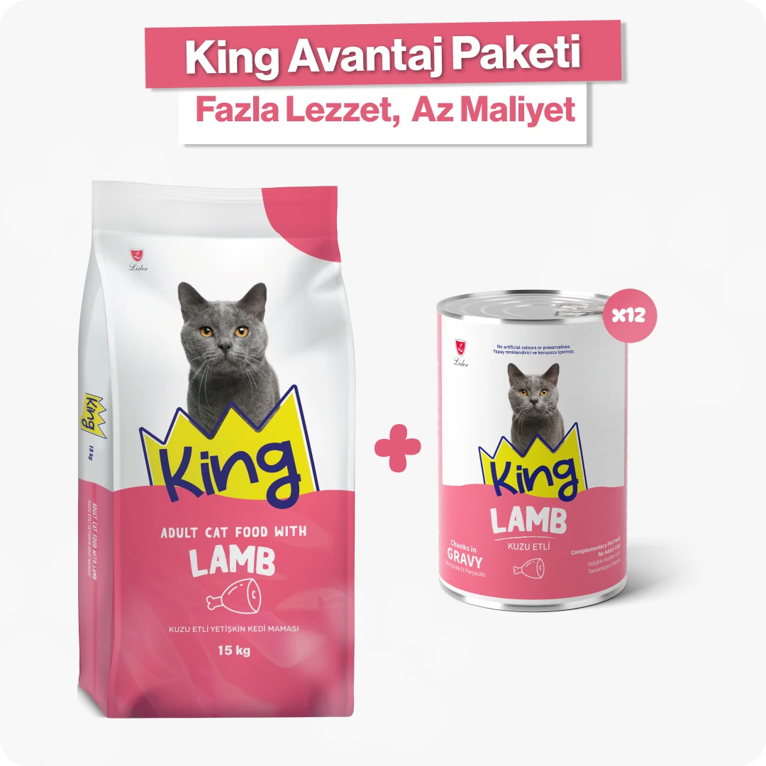King Kuzu Etli Yetişkin Kedi Maması + 12'li Konserve Ekonomik Paket