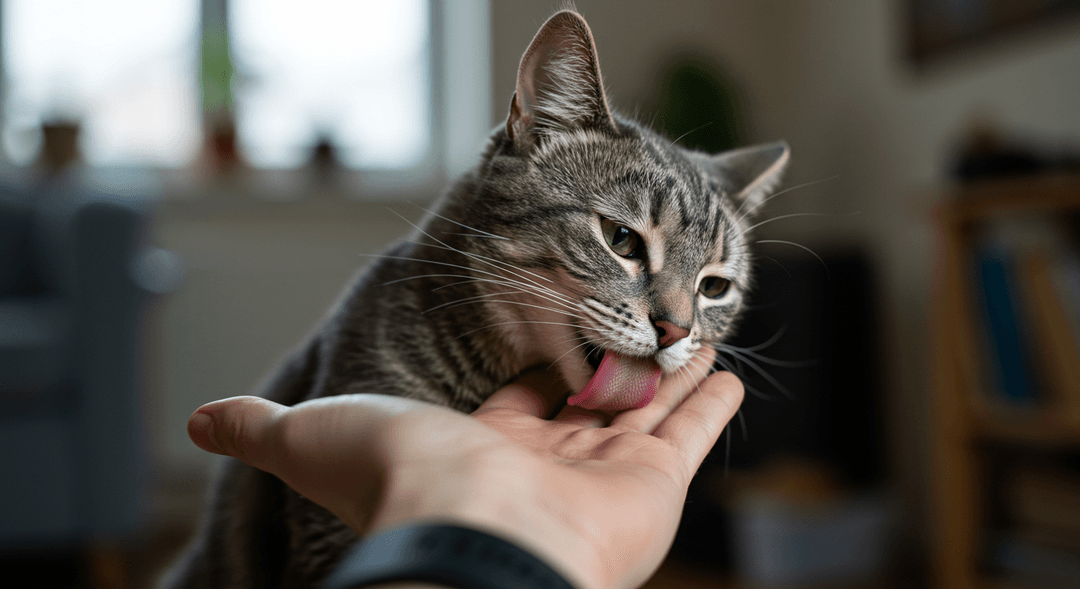 Sahibini yalayan kedi. 
