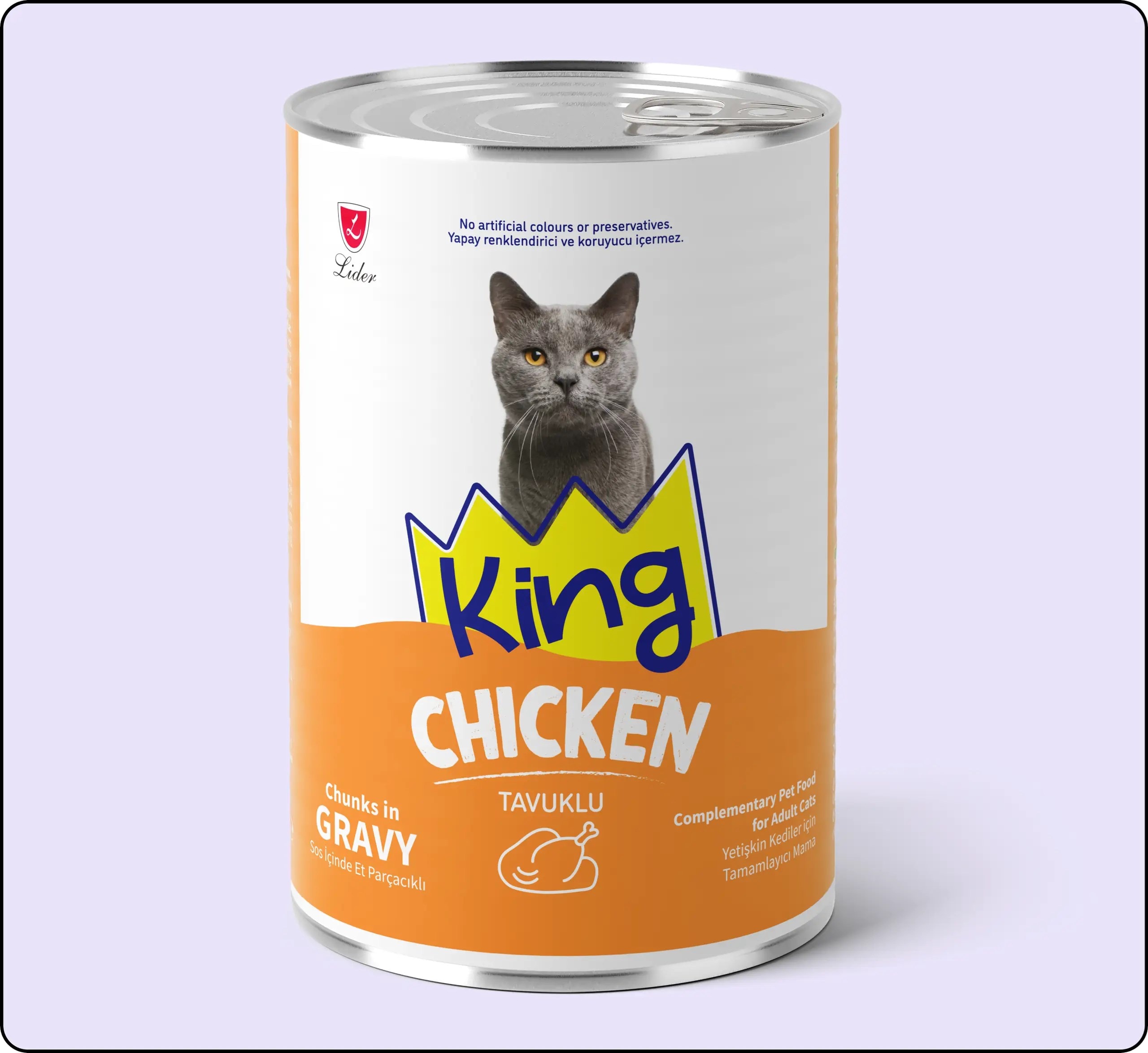 King Sos İçerisinde Et Parçacıklı Tavuklu Kedi Konservesi 400 gr 24 Adet