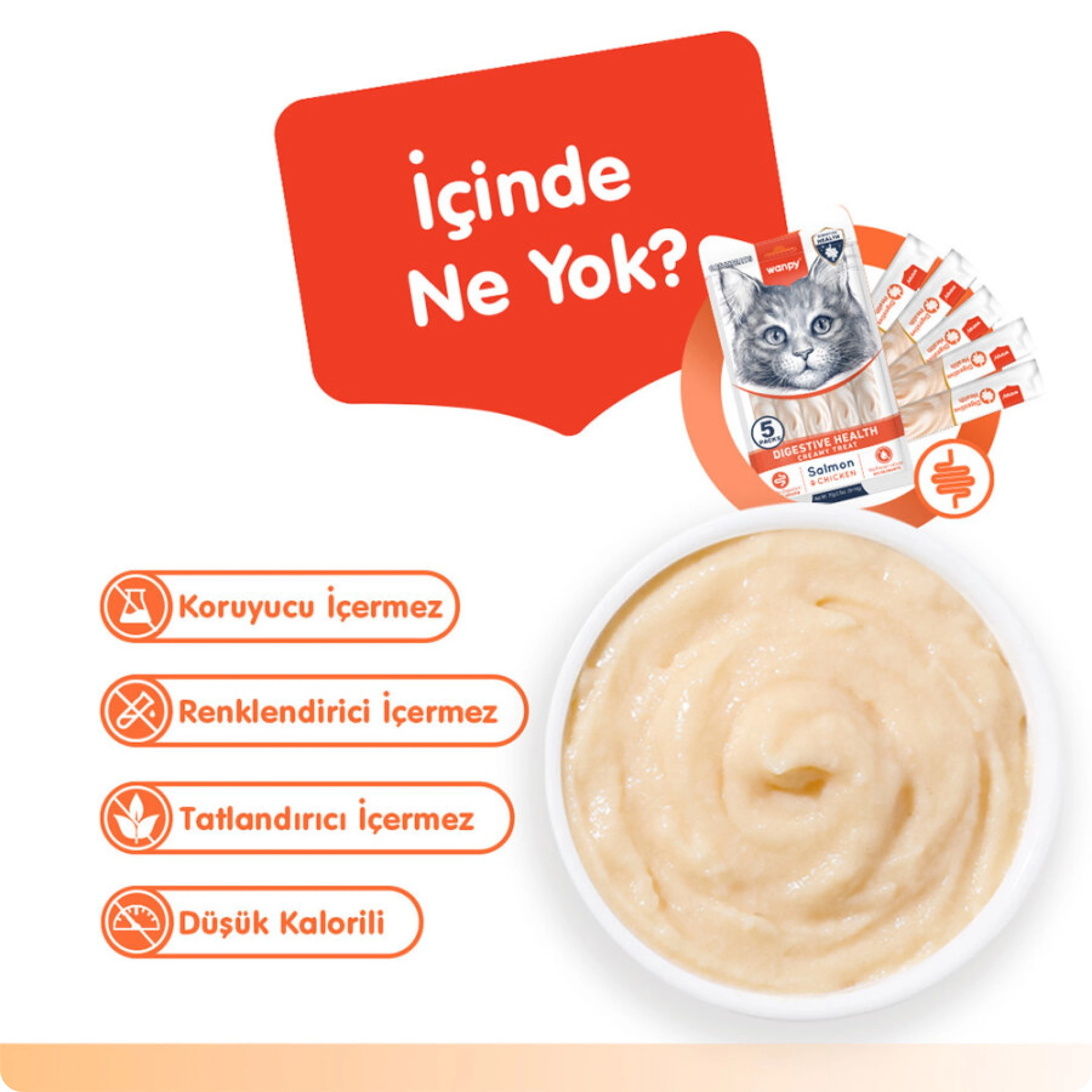 Wanpy Digestive Health Somonlu ve Tavuklu Sindirim Desteği Krema Kedi Ödül Maması 14 gr (5'li)