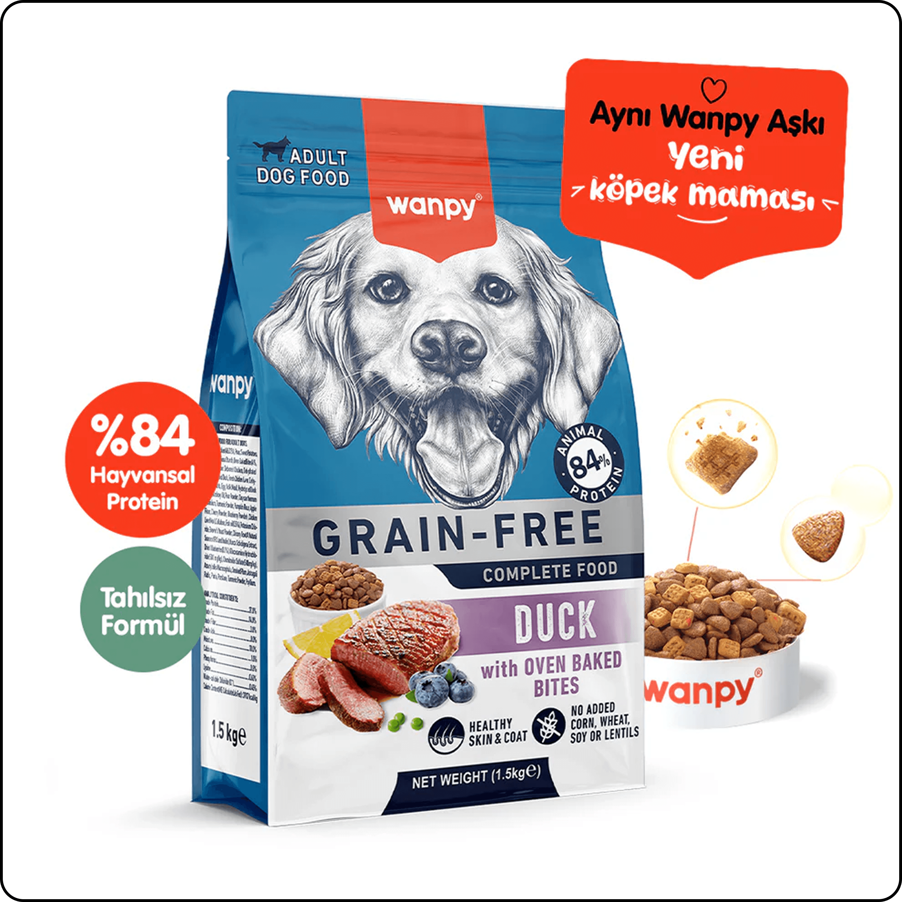 Wanpy Ördekli Tahılsız Yetişkin Köpek Maması 1.5 kg