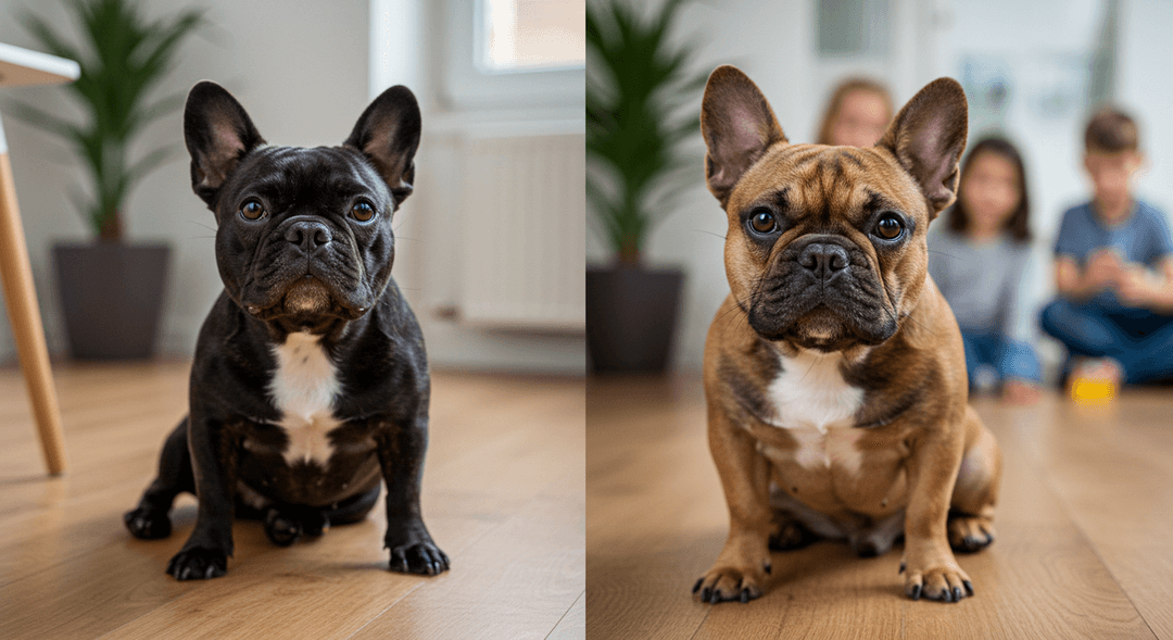 İkonik yarasa kulaklarıyla sevimli bir Fransız Bulldog, modern bir apartman dairesinde otururken sevecen bakışlarıyla çevresine neşe saçıyor.