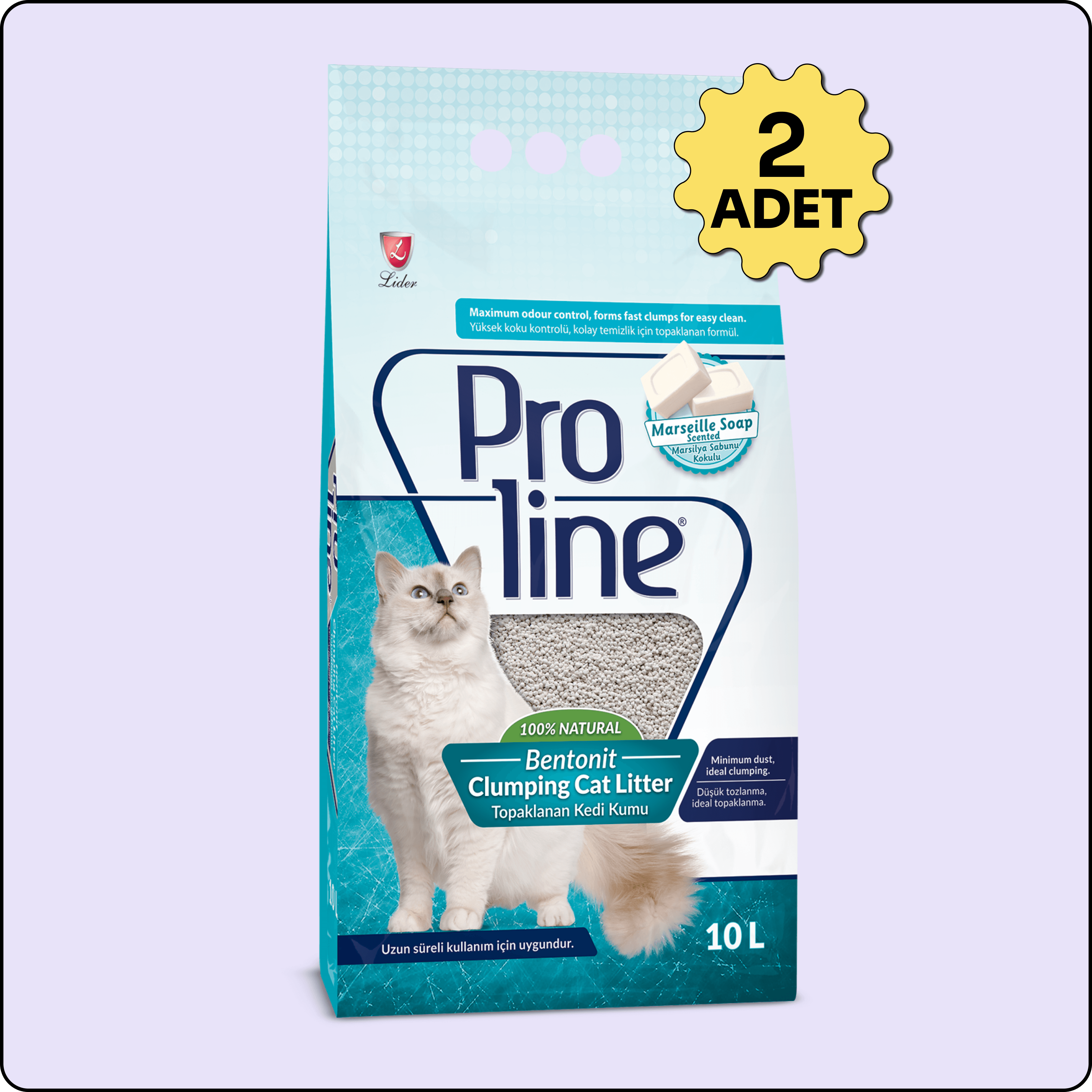 Proline Marsilya Sabunlu Topaklanan 10 lt 2'li Paket Kedi Kumu