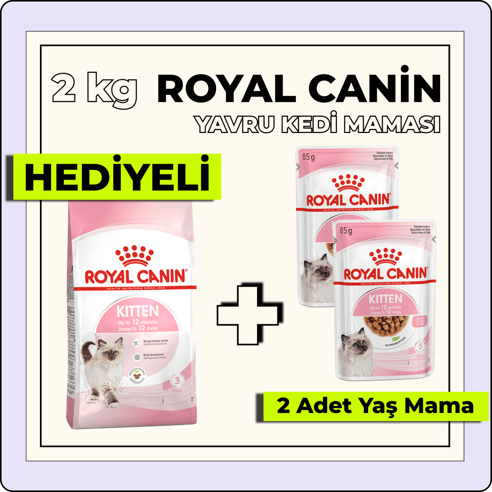 Royal Canin Kitten Yavru Kedi Maması 2 kg + Kitten Pouch 85 gr 2 Adet Hediye!