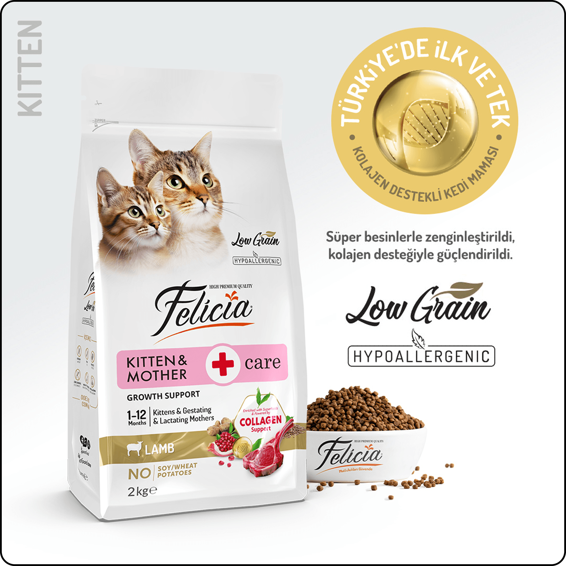 Felicia HypoAllergenic Az Tahıllı Kuzu Etli Yavru Kedi Maması 2 kg