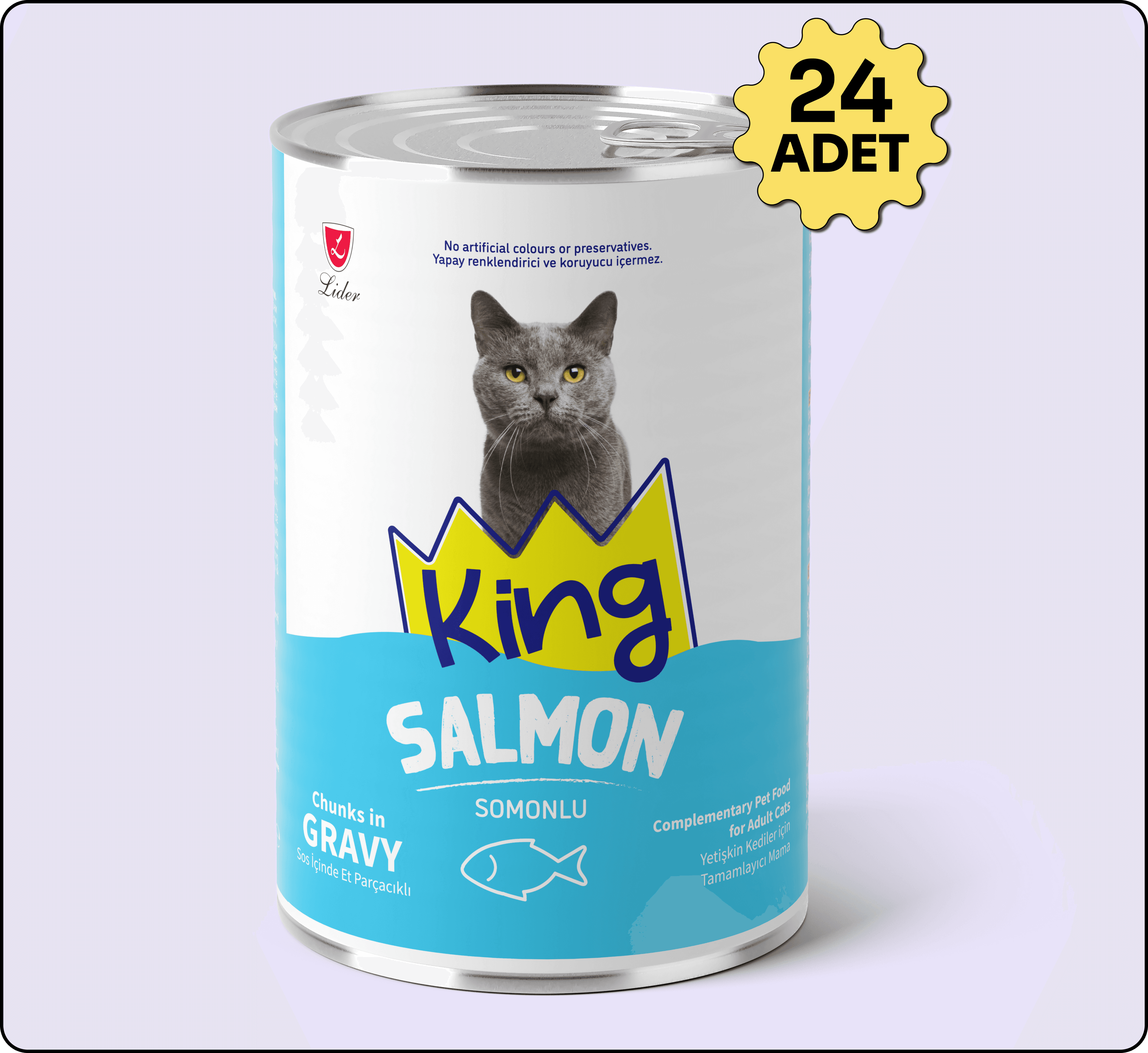 King Sos İçerisinde Et Parçacıklı Somonlu Kedi Konservesi 400 gr 24 Adet