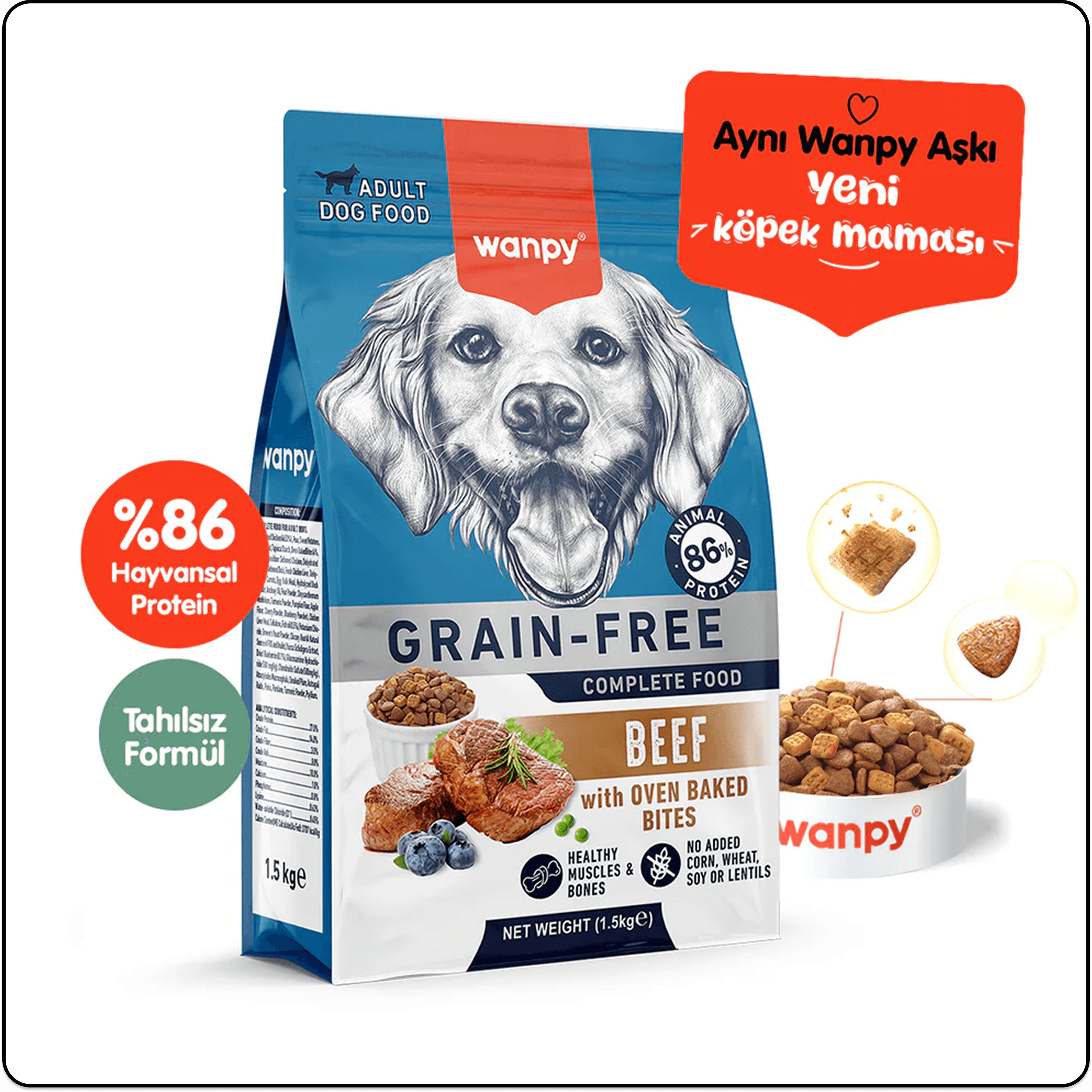 Wanpy Sığır Etli Tahılsız Yetişkin Köpek Maması 1.5 kg