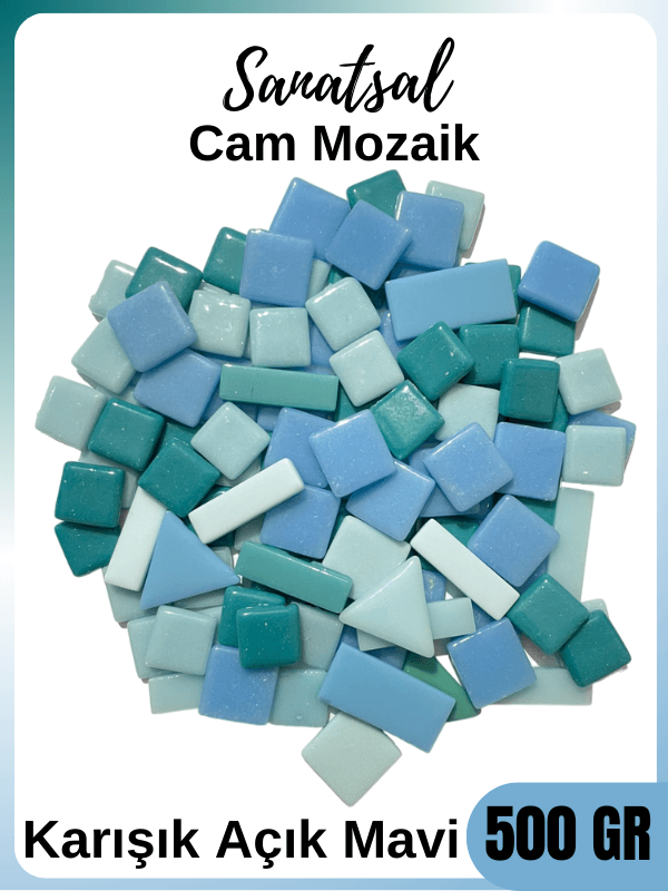 Açık Mavi Tonları Karışık Cam Mozaik - 500 gram