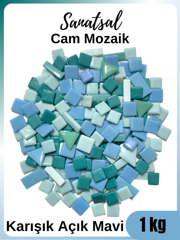 Açık Mavi Tonları Karışık Cam Mozaik - 1000 gram