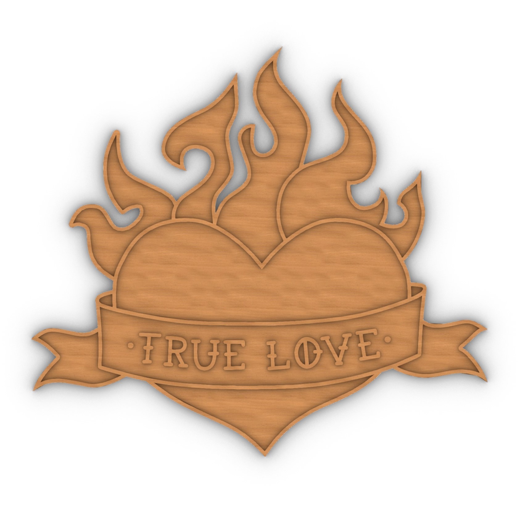 True Love Alevli Kalp Ahşap Baz