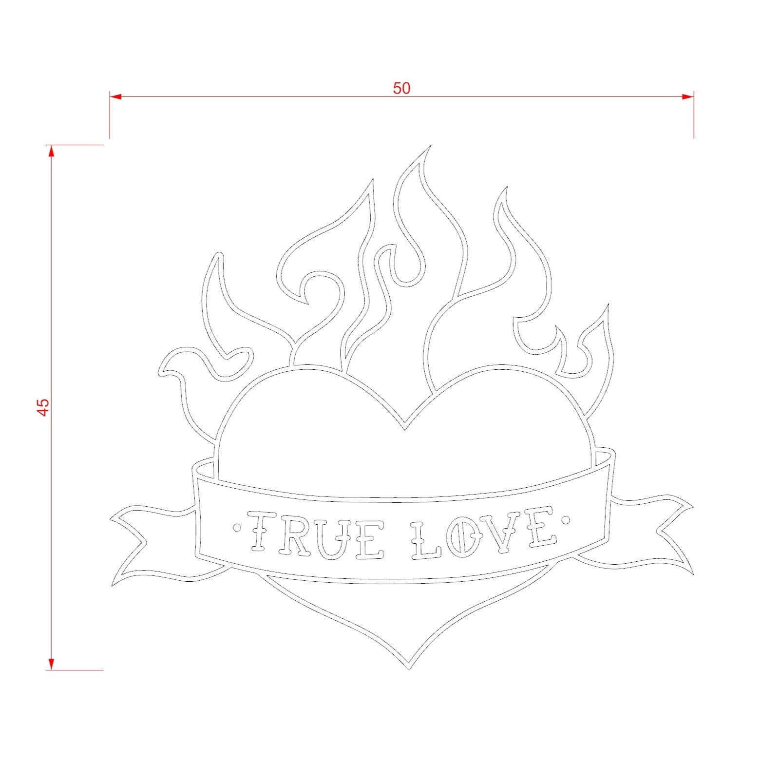 True Love Alevli Kalp Ahşap Baz
