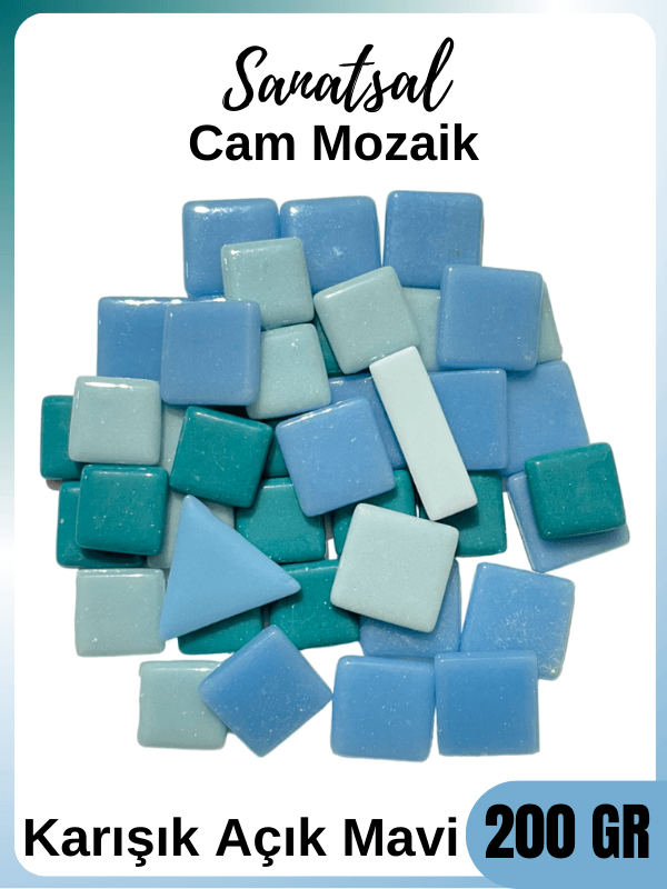 Açık Mavi Tonları Karışık Cam Mozaik - 200 gram