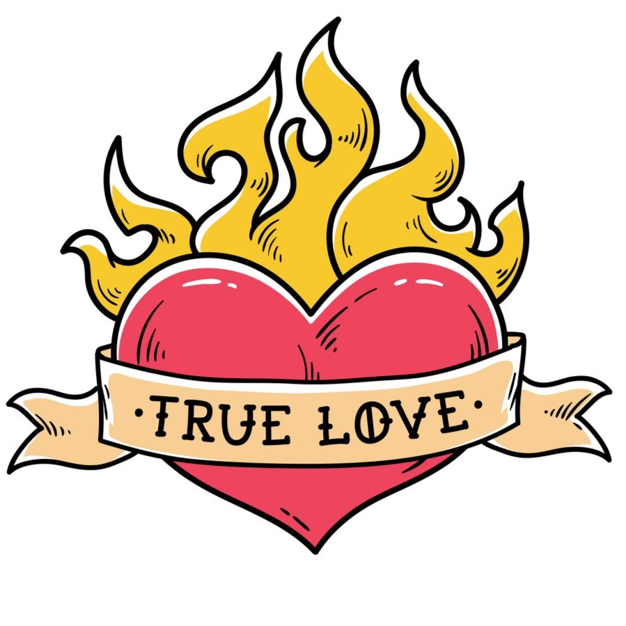 True Love Alevli Kalp Ahşap Baz