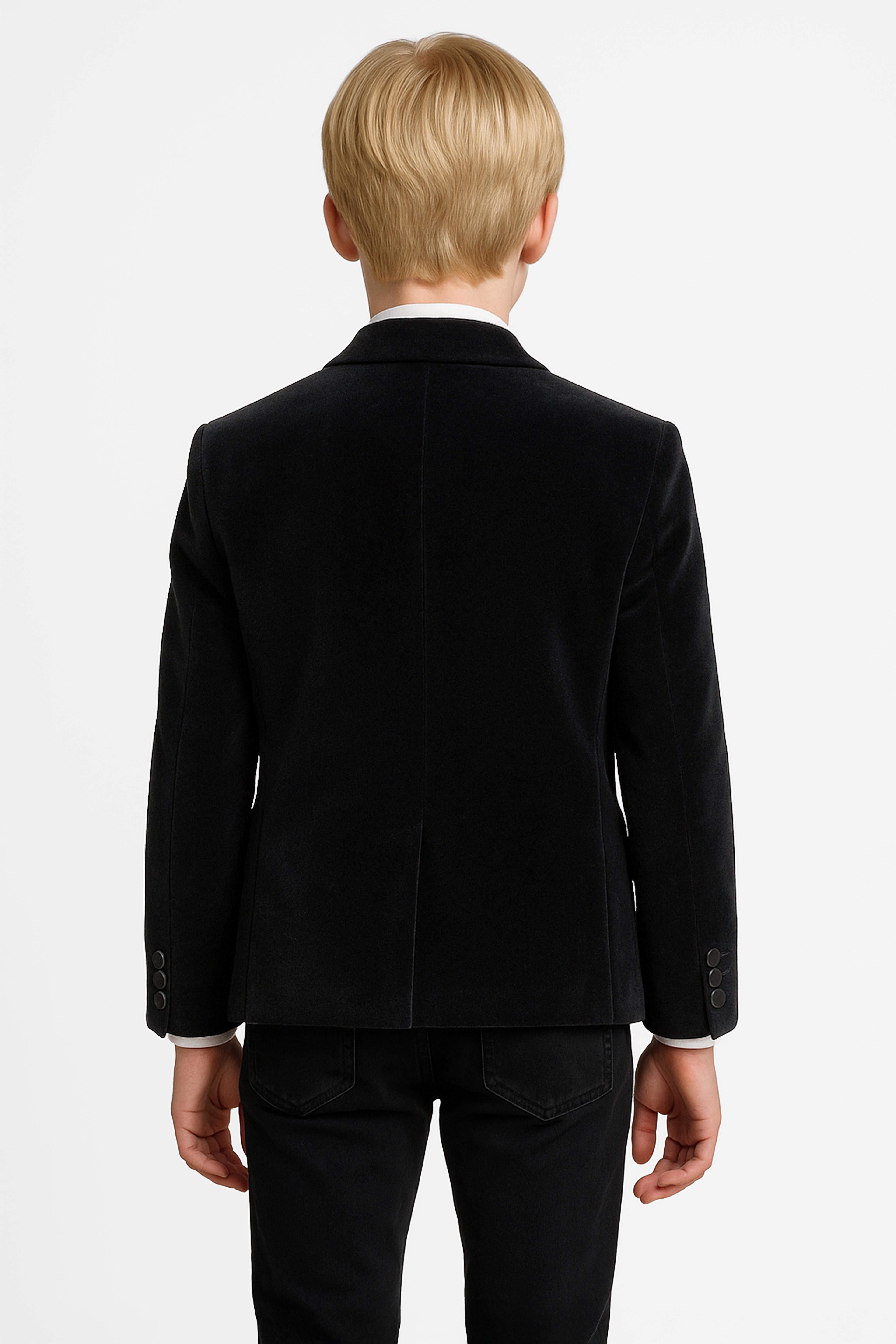Erkek Çocuk Kadife Tek Blazer Ceket - Siyah