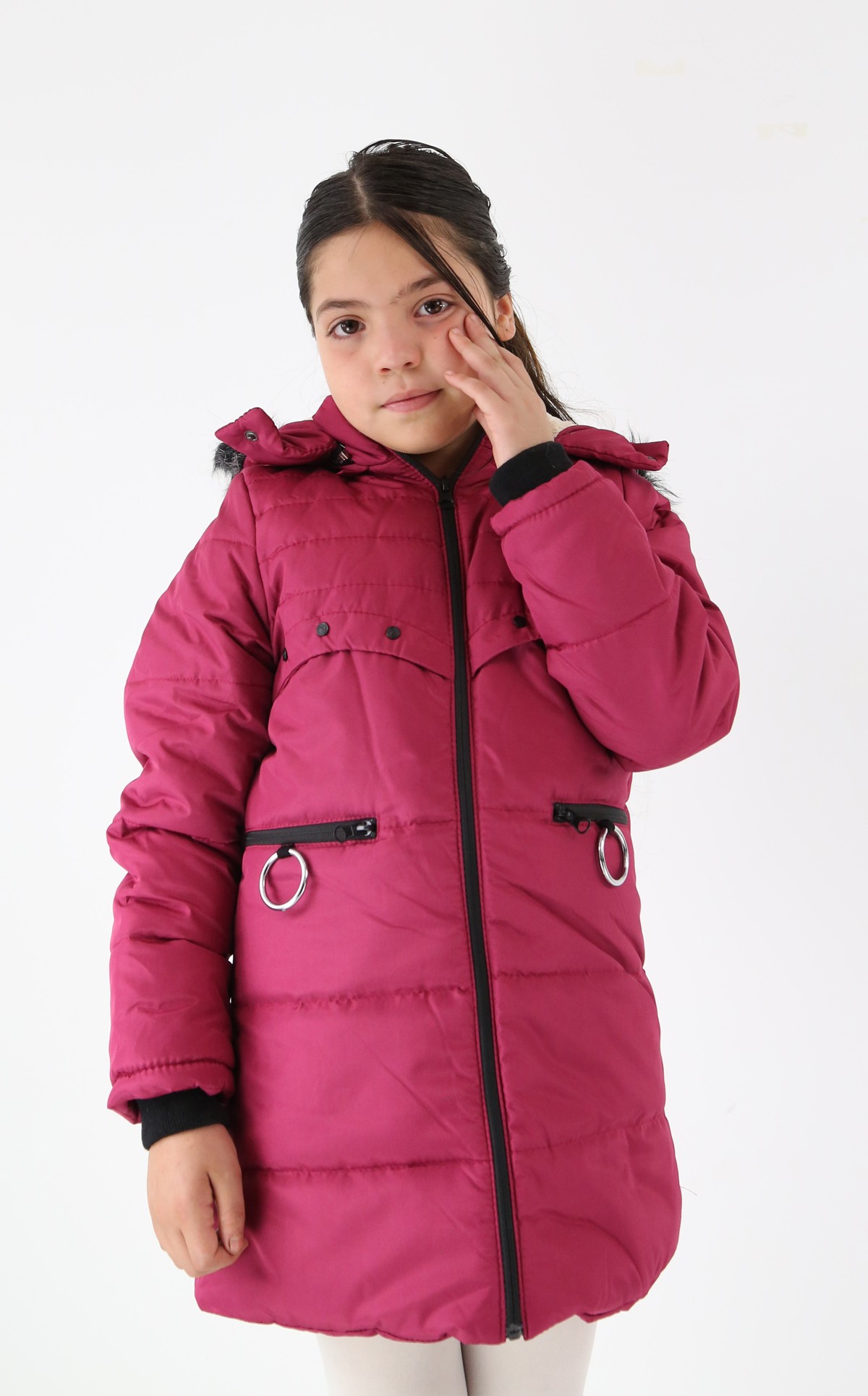 Polarlı Kışlık Kız Çocuk Montu - Starlet - Fusya