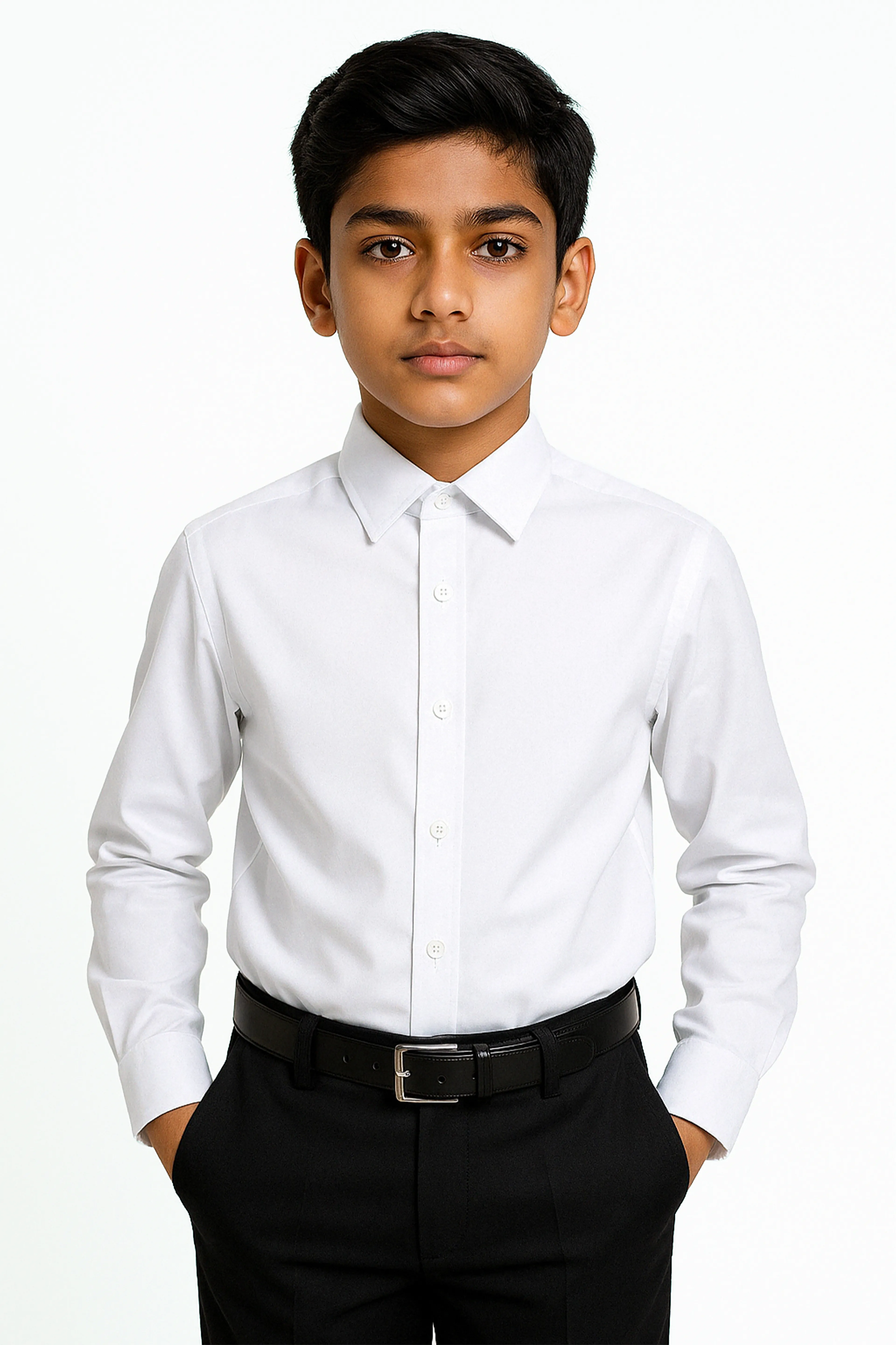 Erkek Çocuk Beyaz Klasik Kol Düğmeli Gömlek