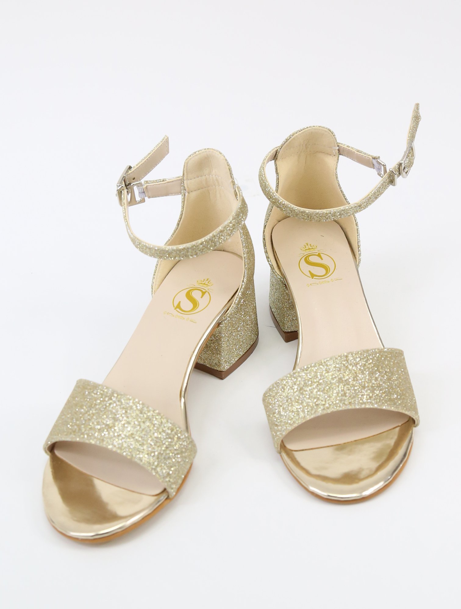 Kız Çocuk Simli Topuklu Sandalet - Hızlı Tak-Çıkar Kayışlı Abiye Ayakkabı - Altın