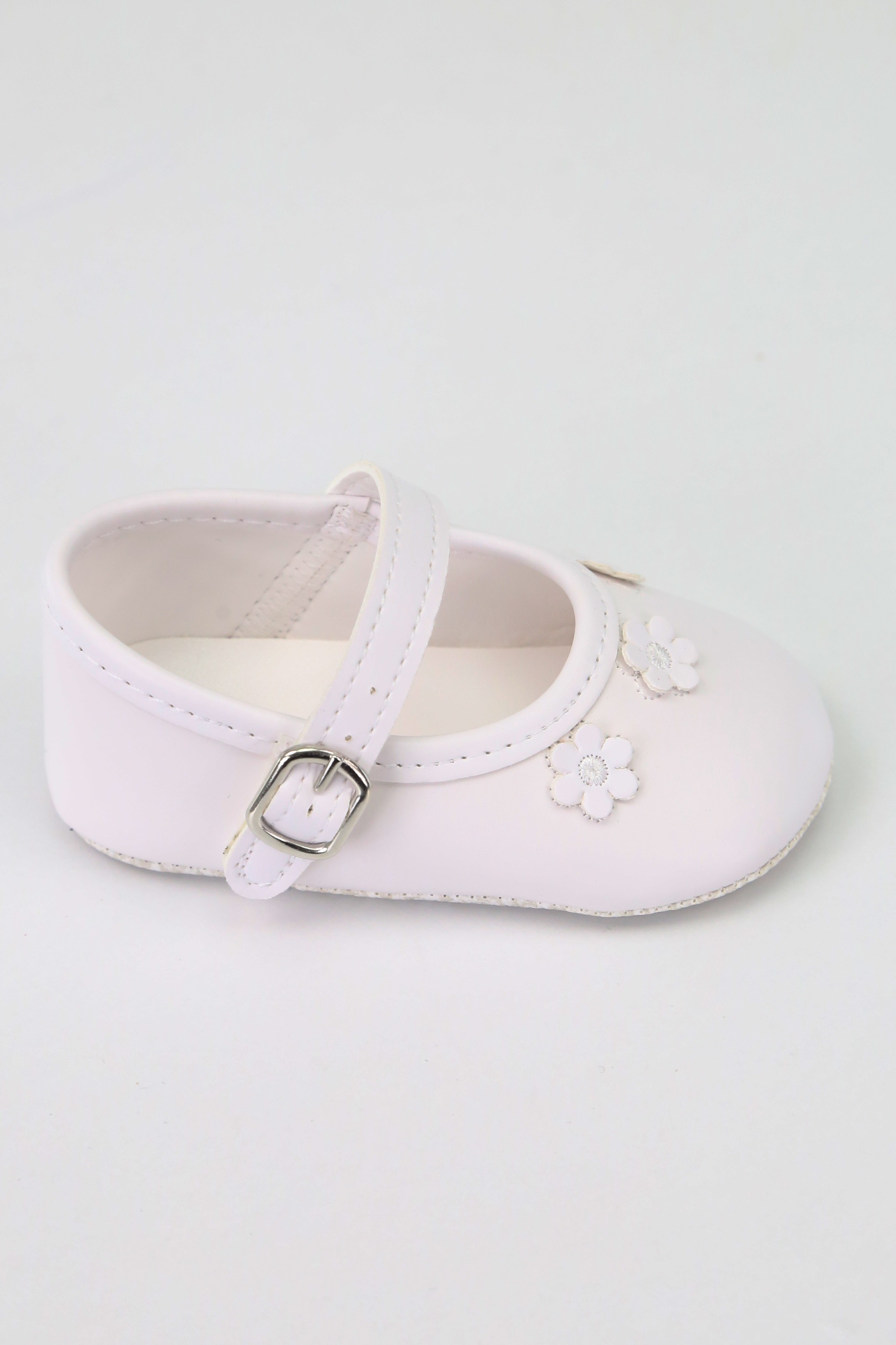 Çiçek Desenli Kız Bebek Yumuşak Taban Ayakkabı, 16-18 Numara - Beyaz