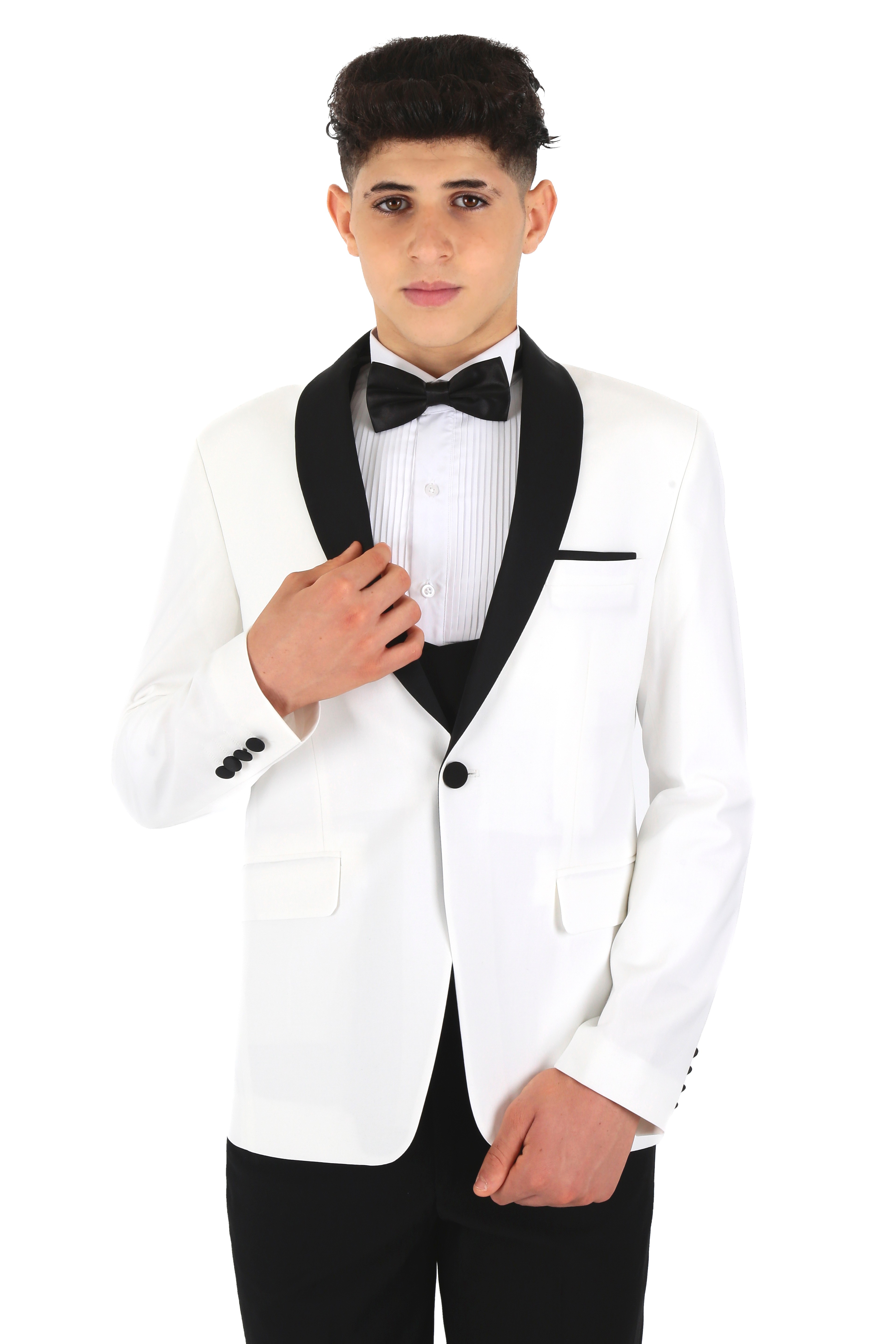 Erkek Çocuk Şal Yaka Frak 3 Parça Beyaz Takım Elbise