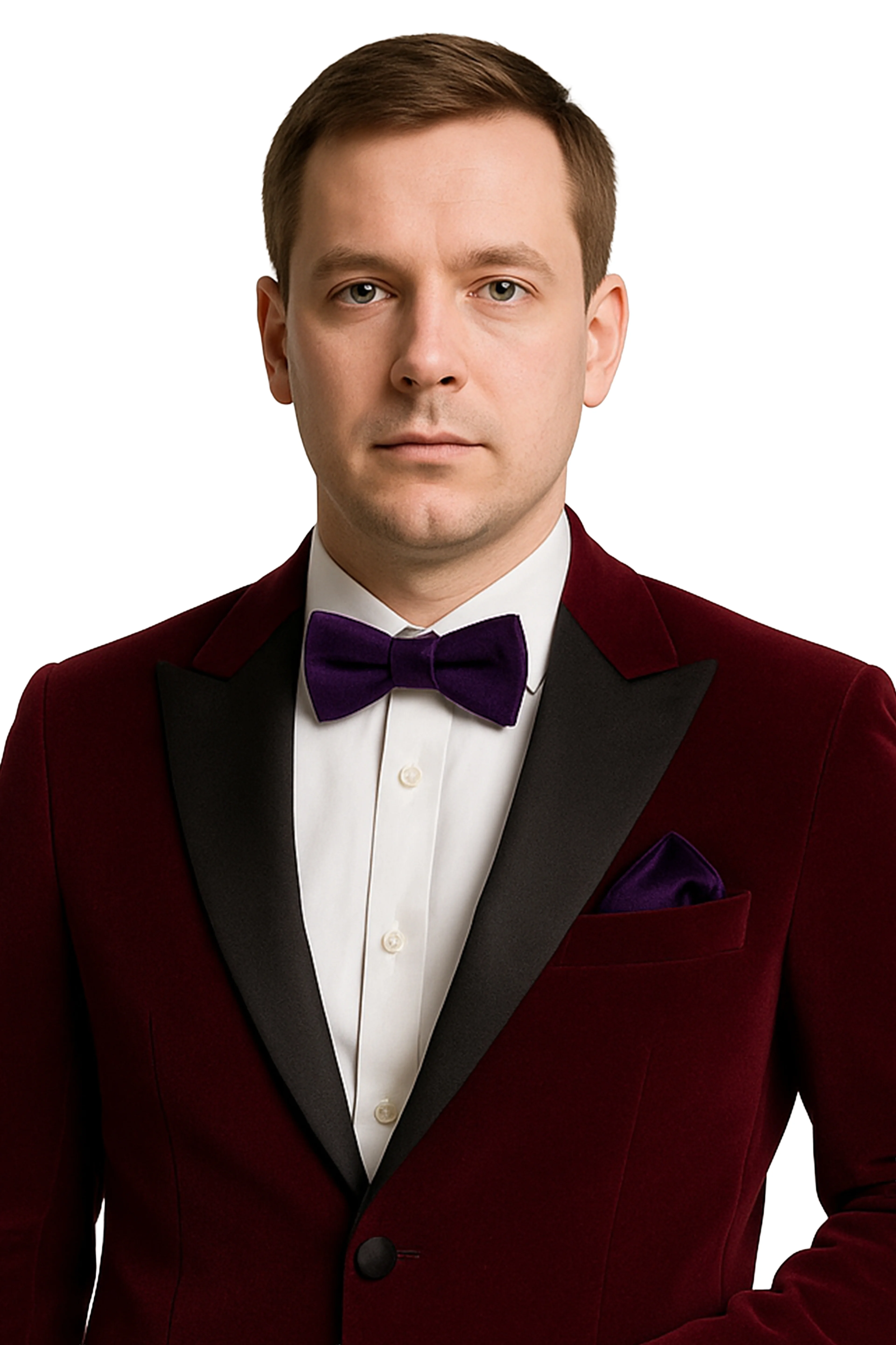 Erkek Kadife Papyon ve Mendil Seti 14 Yaş ve Üzeri - Mor