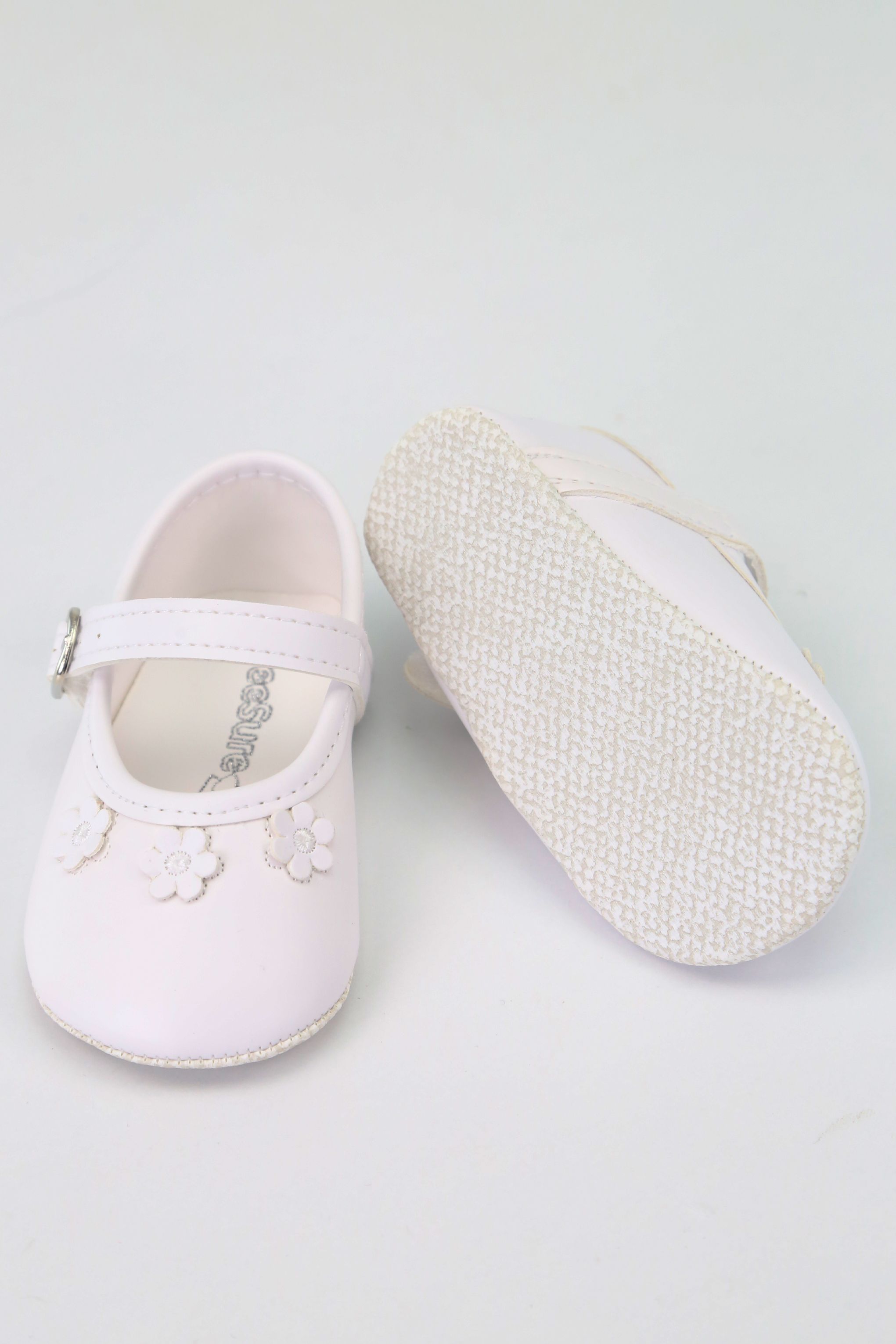 Çiçek Desenli Kız Bebek Yumuşak Taban Ayakkabı, 16-18 Numara - Beyaz