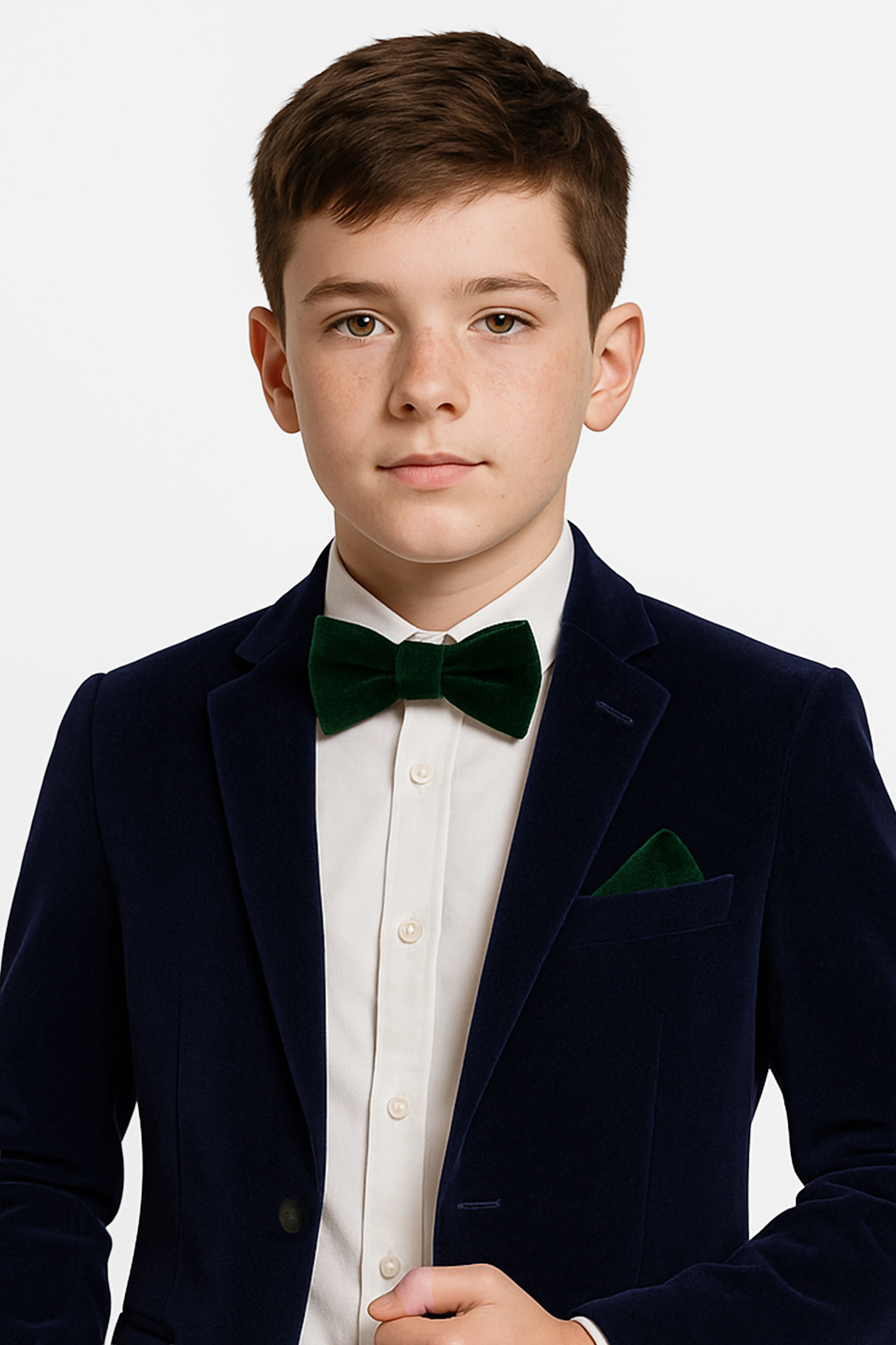 Erkek Çocuk Kadife Papyon Mendil Seti Tek Ebat -3-12 Yaş - Yeşil