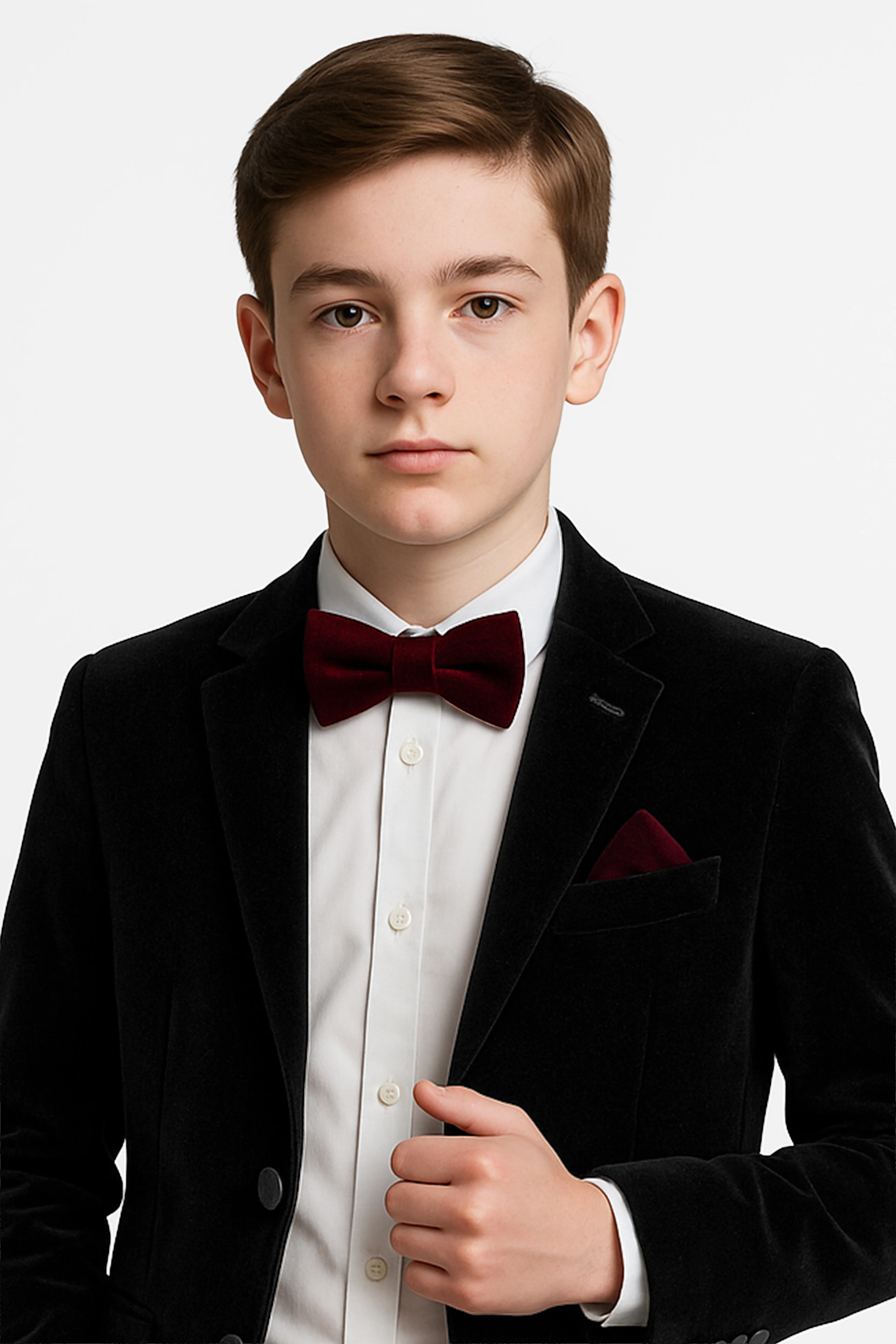 Erkek Çocuk Kadife Papyon Mendil Seti Tek Ebat -3-12 Yaş - bordo.