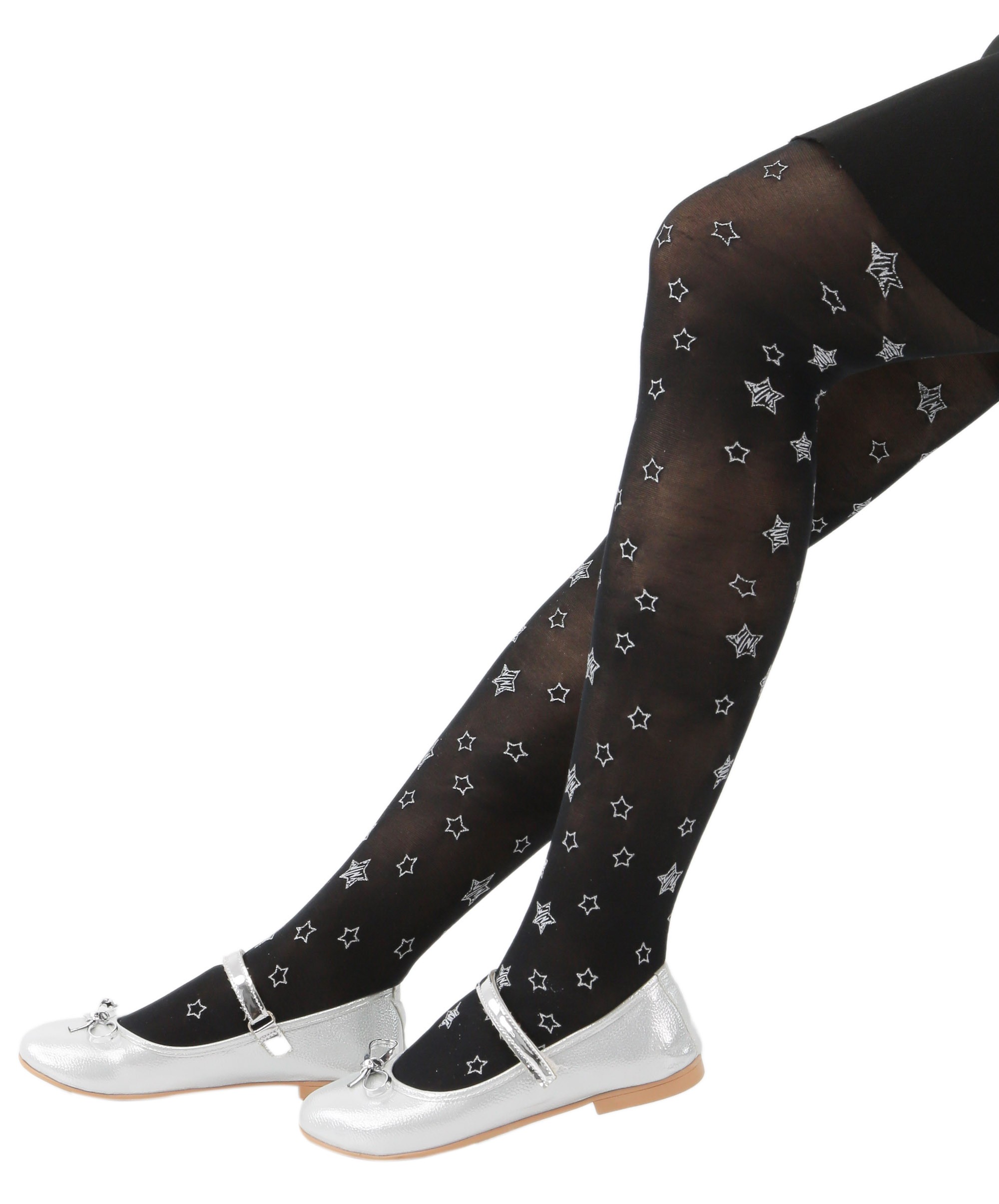 1-12 Yaş Kız Çocuk 50 DEN Yıldız Desenli Külotlu Çorap  - Siyah