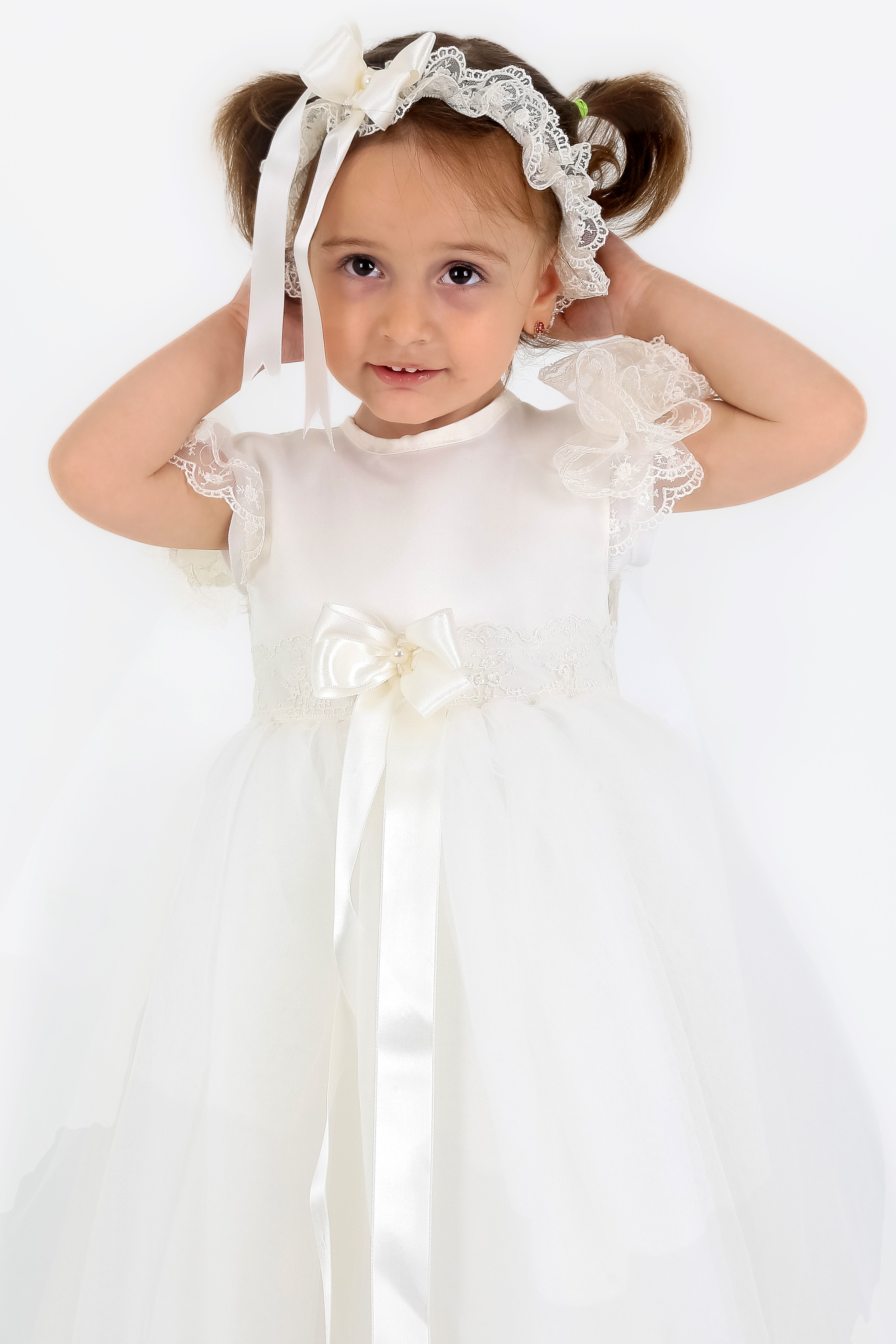 0-24 Ay Kız Bebek Christina Beyaz Tül Abiye Elbise 2 Parça - Kırık Beyaz