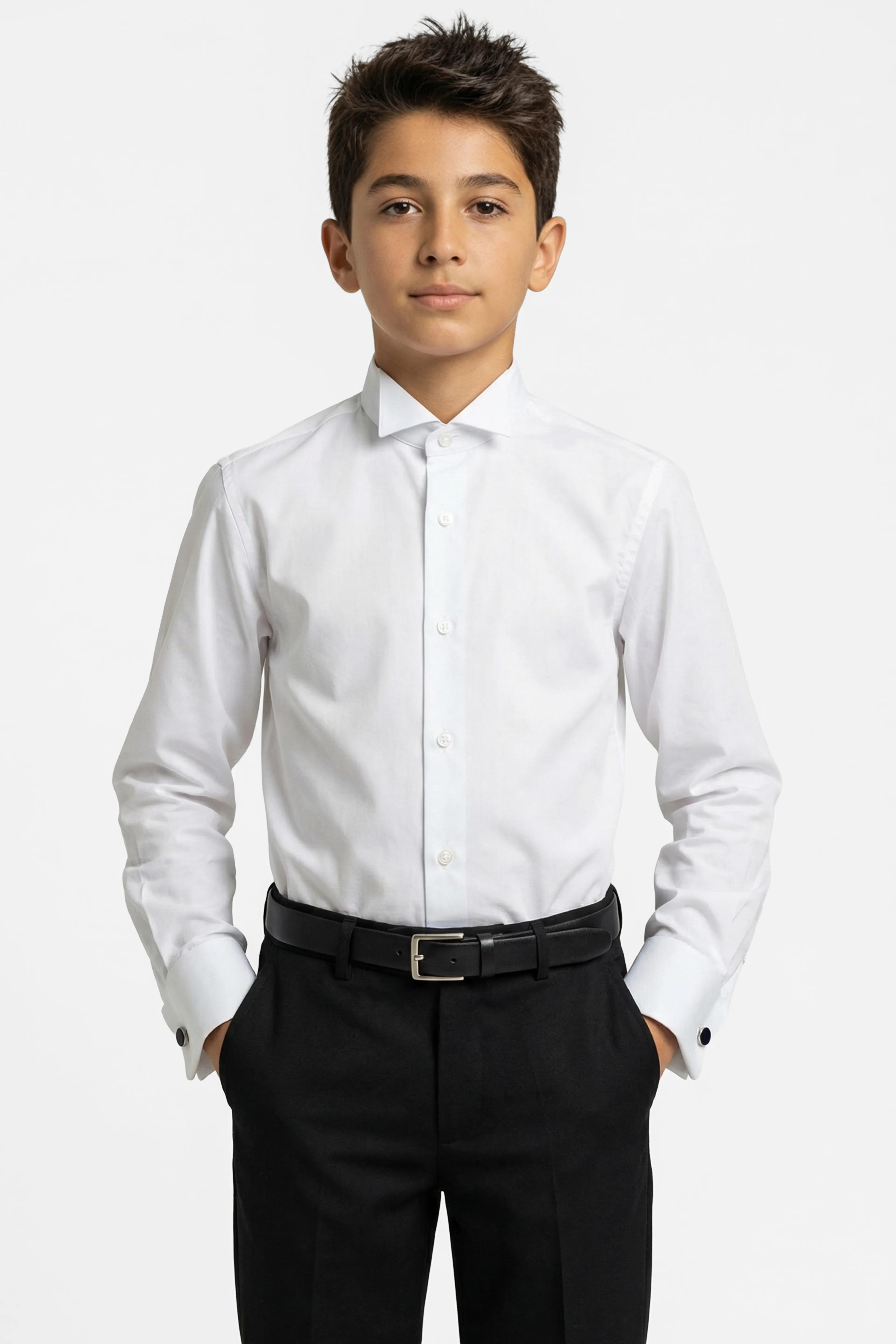 Erkek Çocuk İçin Papyon Yakalı Kol Düğmeli Beyaz Gömlek