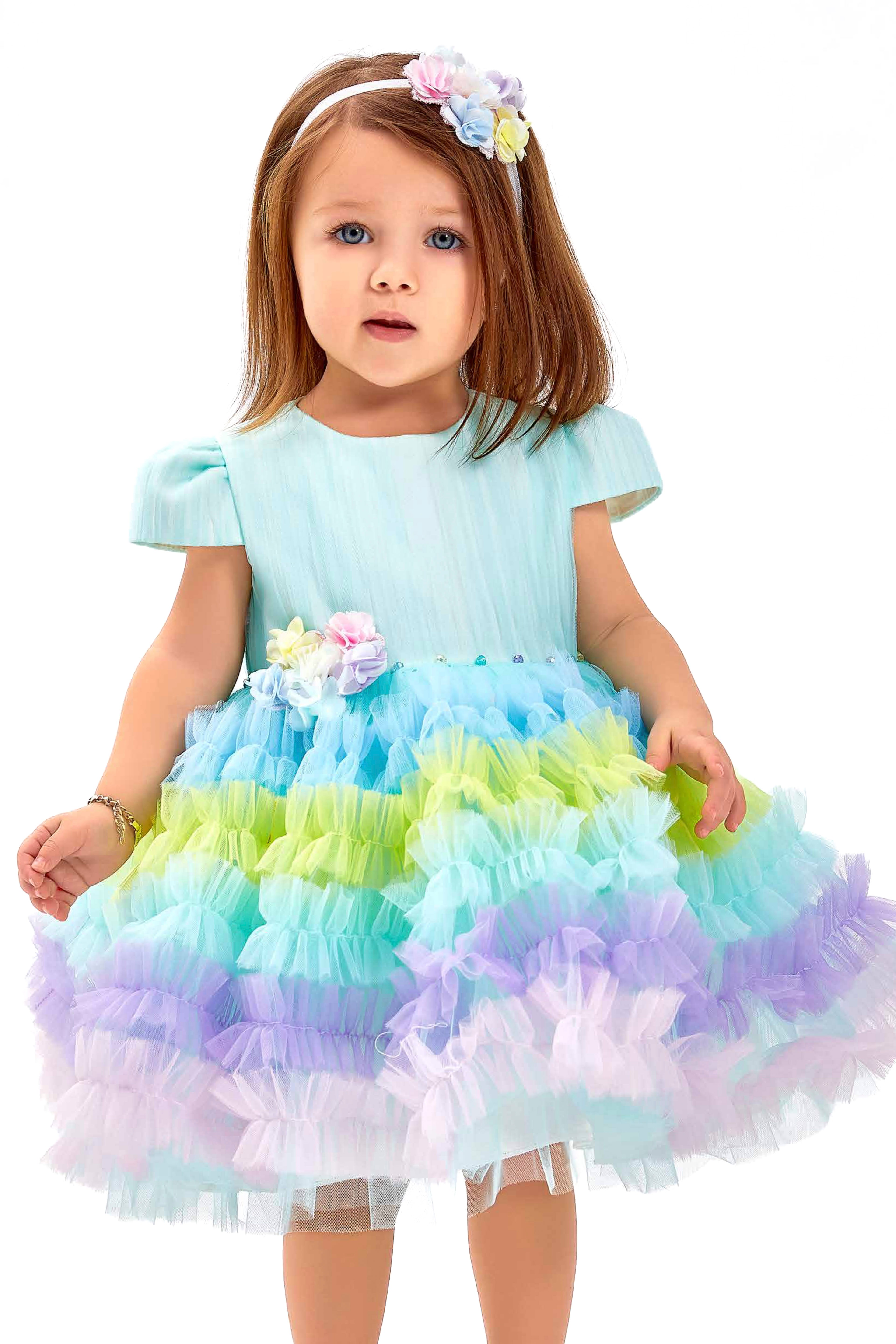 Kız Çocuk Aylık Mint Renkli Tül Elbise