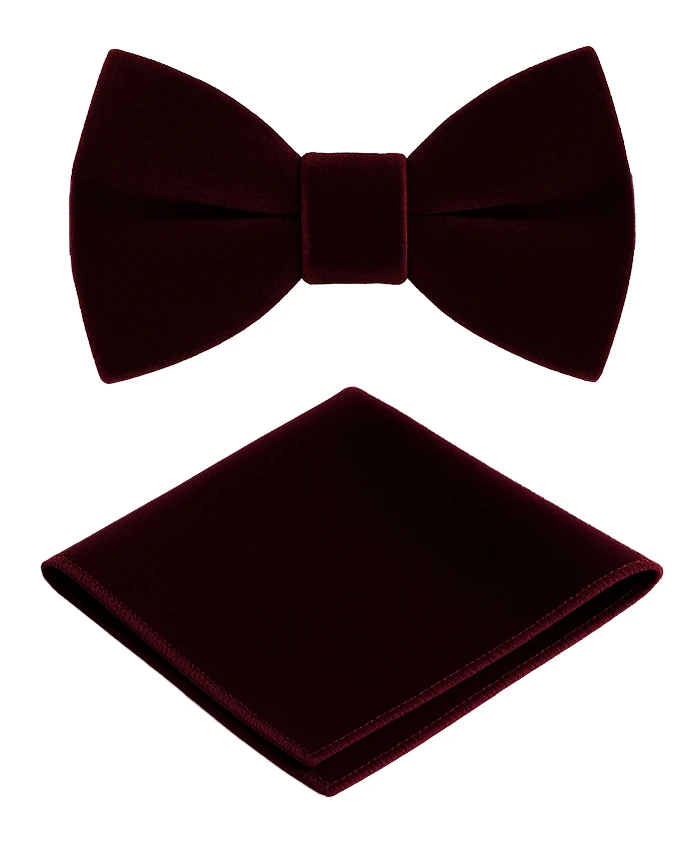 Erkek Kadife Papyon ve Mendil Seti 14 Yaş ve Üzeri - Bordo
