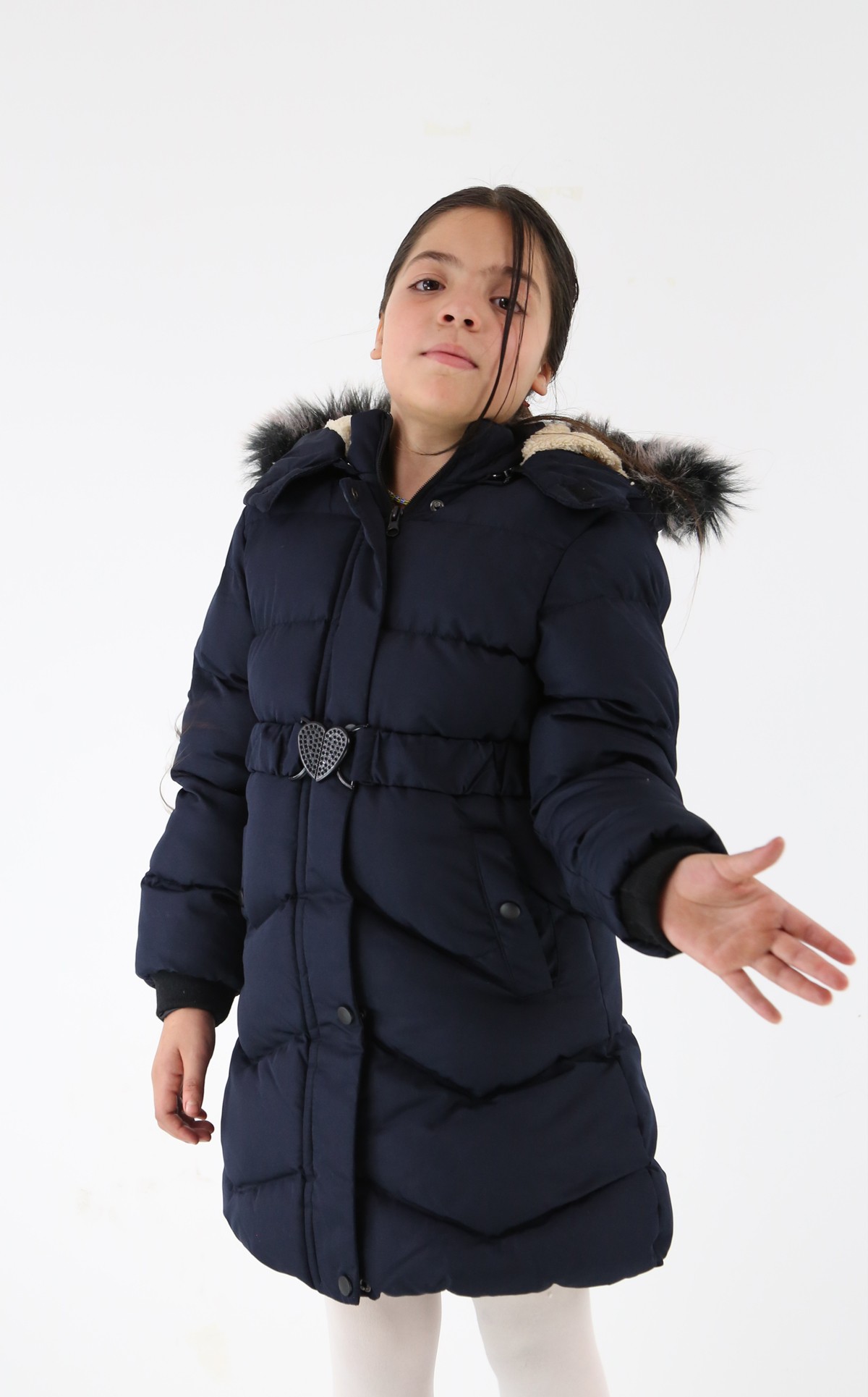 Polarlı Kışlık Kız Çocuk Montu - Frostine - Lacivert