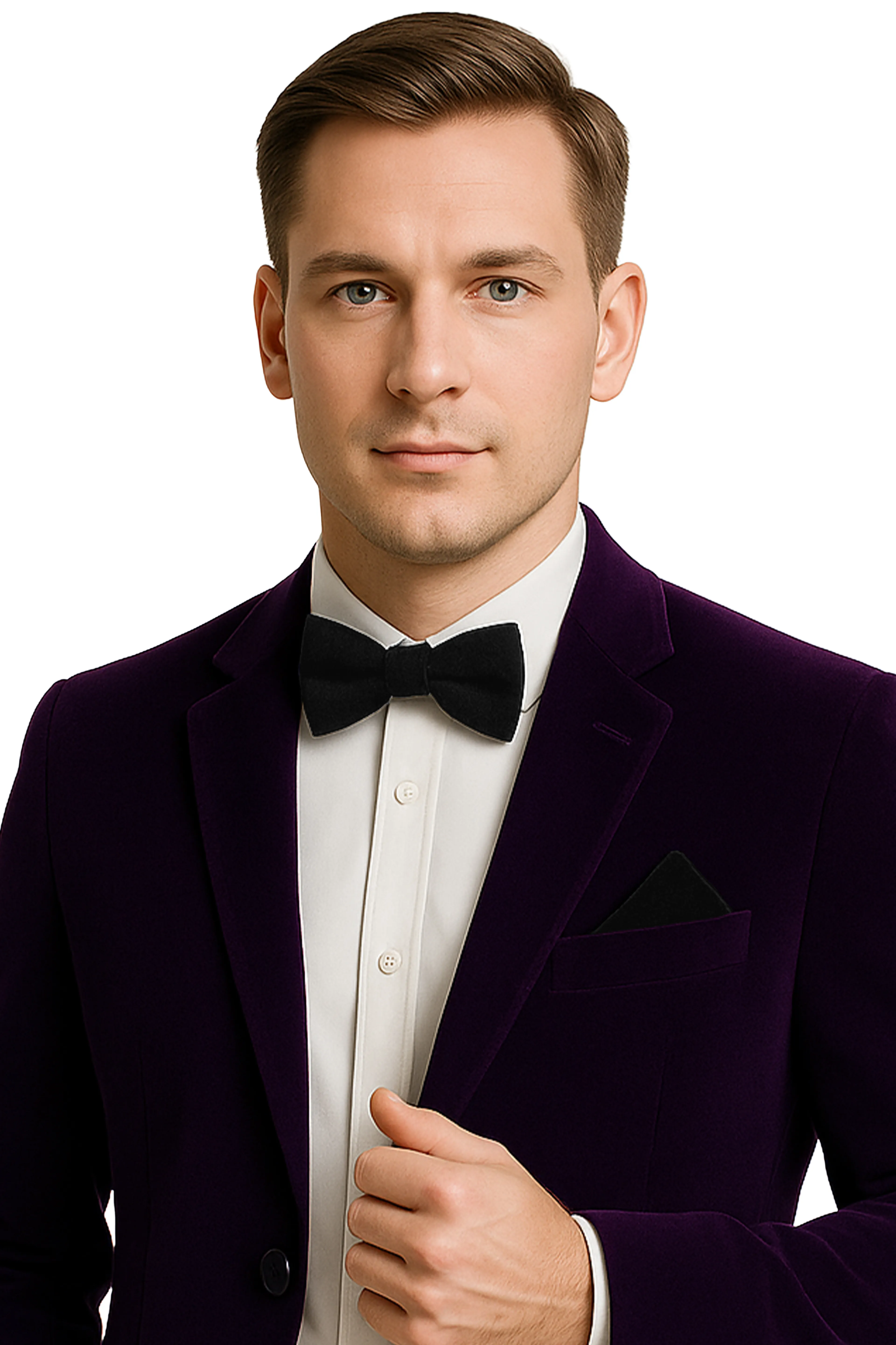 Erkek Kadife Papyon ve Mendil Seti 14 Yaş ve Üzeri - Siyah