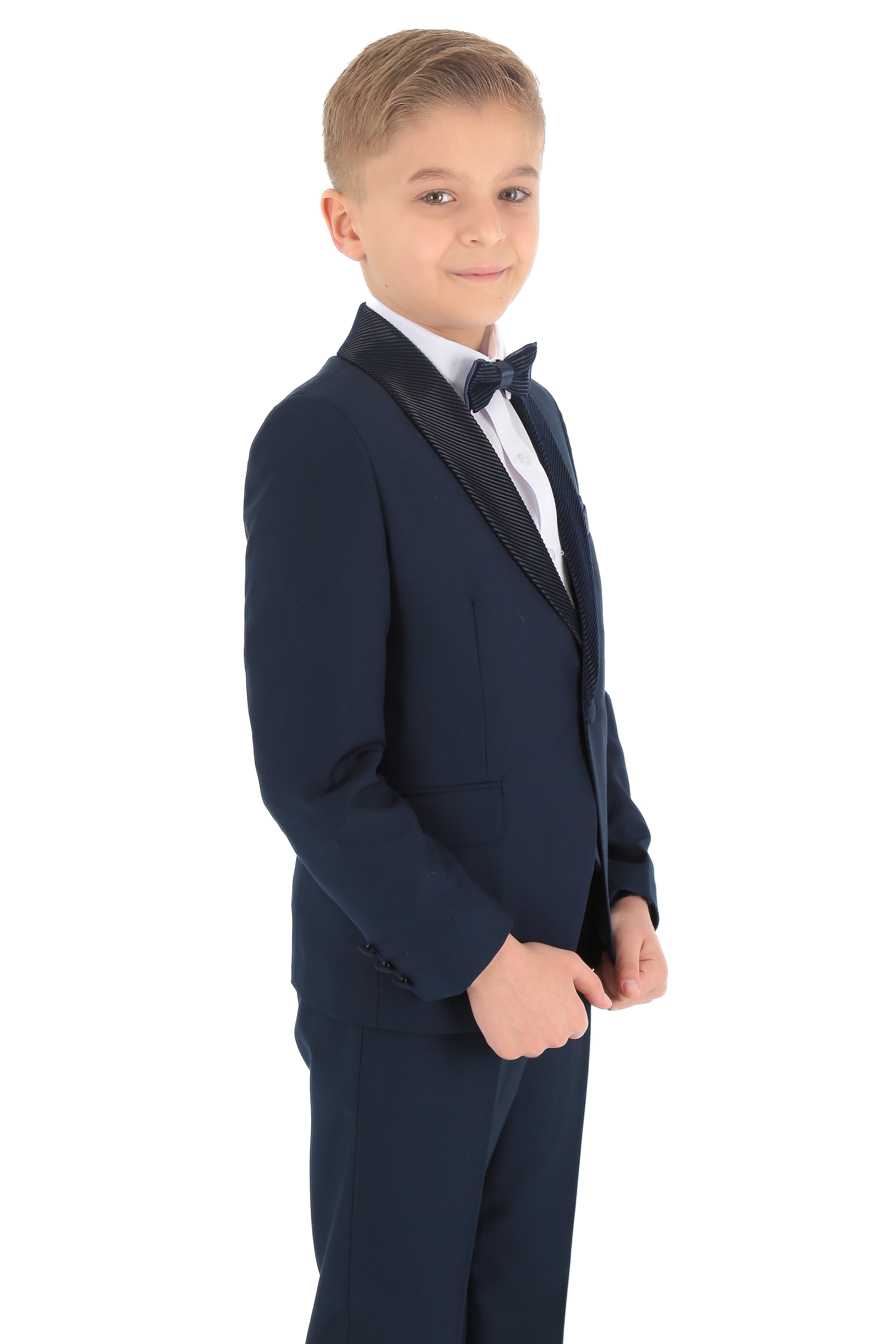 Erkek Çocuk Damatlık Şal Kadife Yaka 3 Parça Takım Elbise - Lacivert