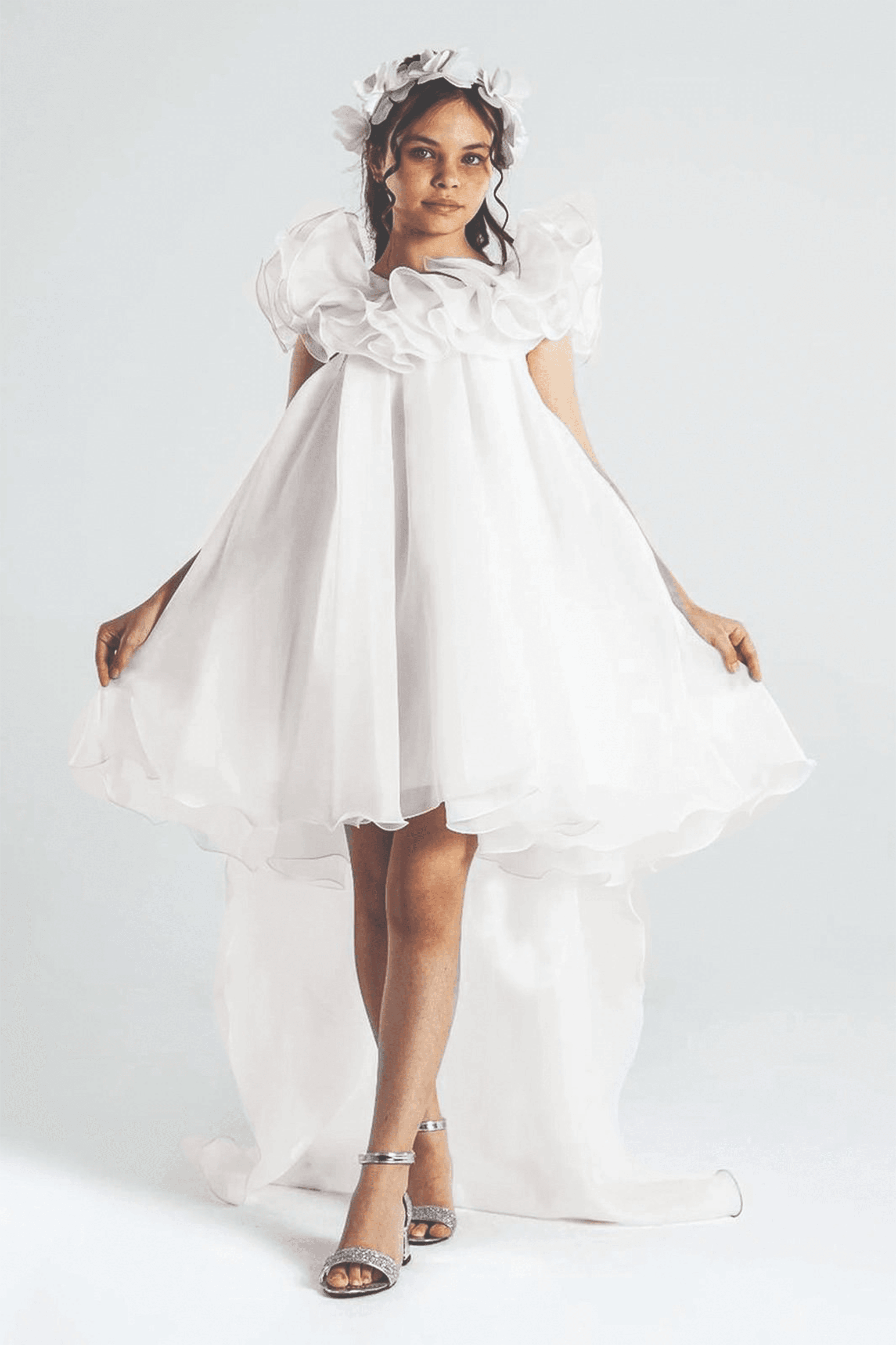 Çocuk Abiye - Bahar Rüyası Prenses Elbisesi - 6-10 Yaş - Beyaz