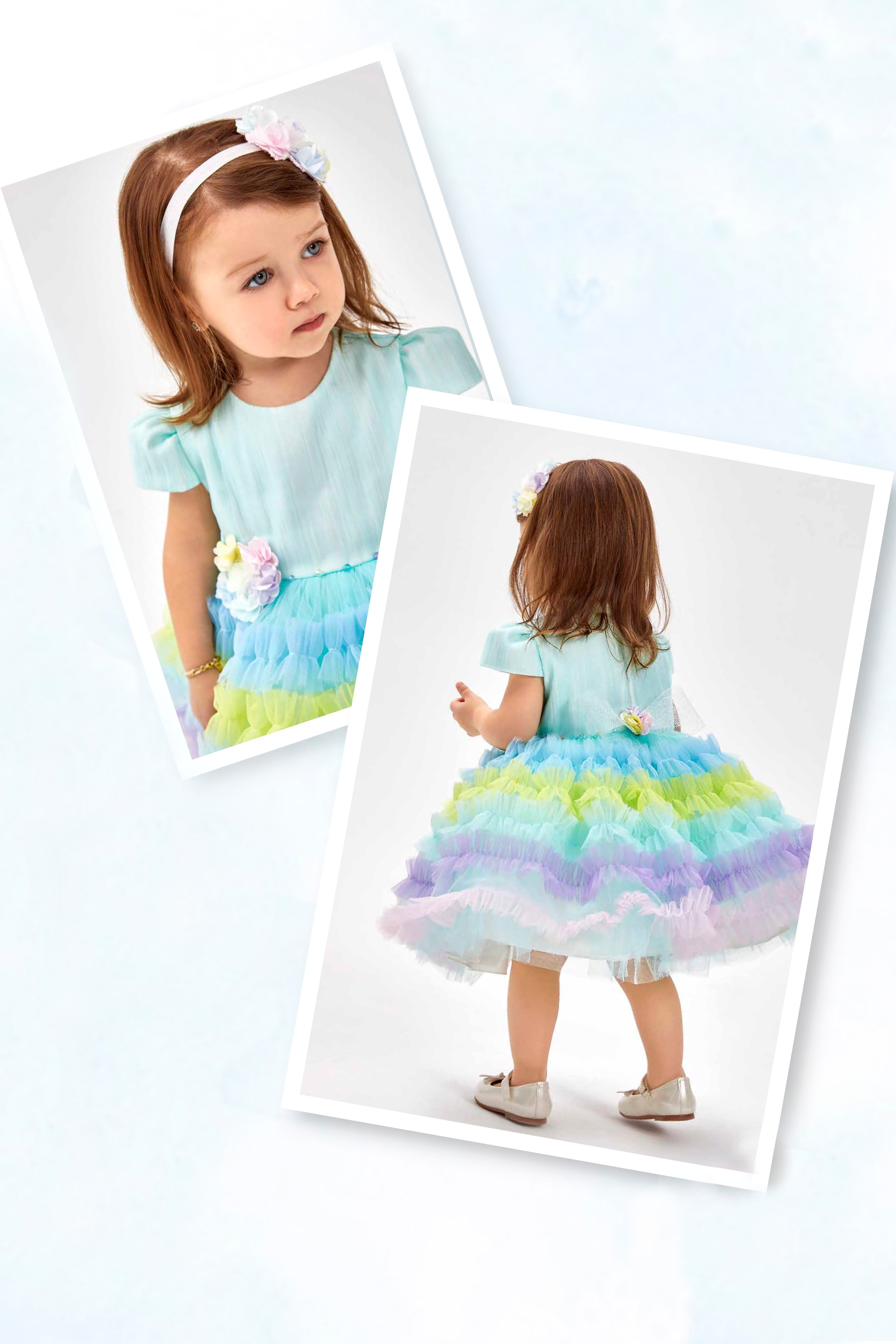 Kız Çocuk Aylık Mint Renkli Tül Elbise