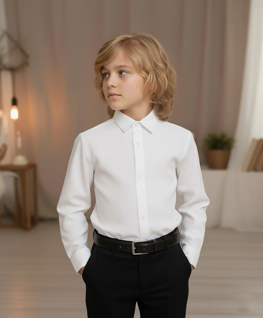 Erkek Çocuk Düz Yaka Klasik Beyaz Gömlek 
