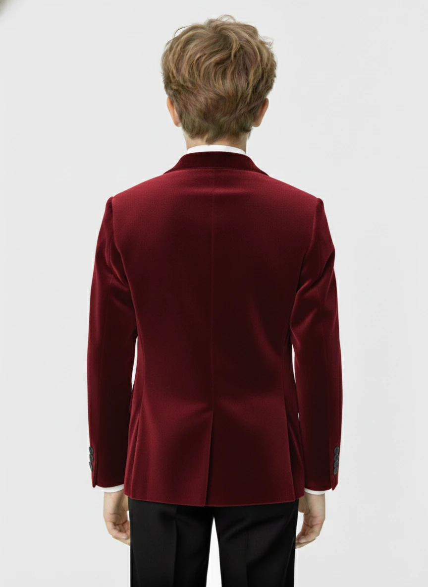 Erkek Çocuk Kadife Damatlık Blazer Ceket (2–16 Yaş) - Bordo