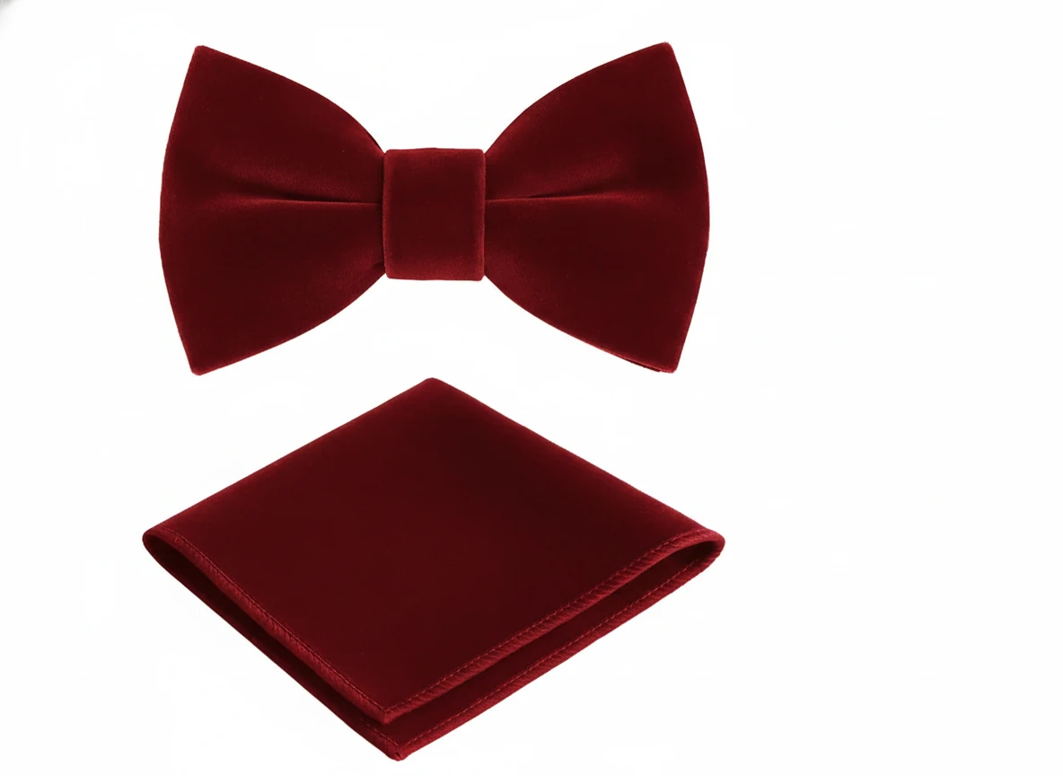 Erkek Çocuk Kadife Papyon Mendil Seti Tek Ebat -3-12 Yaş - bordo.