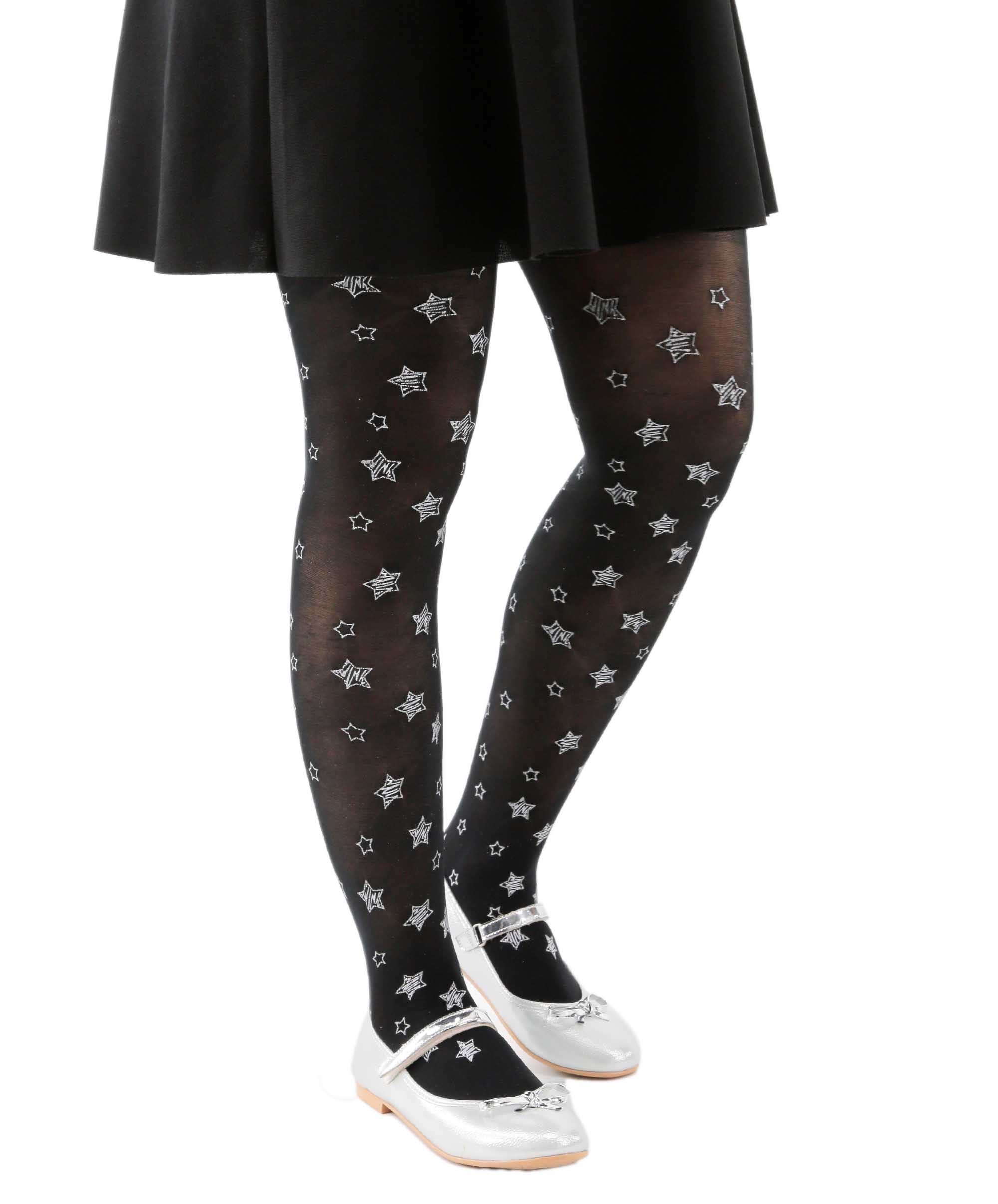1-12 Yaş Kız Çocuk 50 DEN Yıldız Desenli Külotlu Çorap  - Siyah