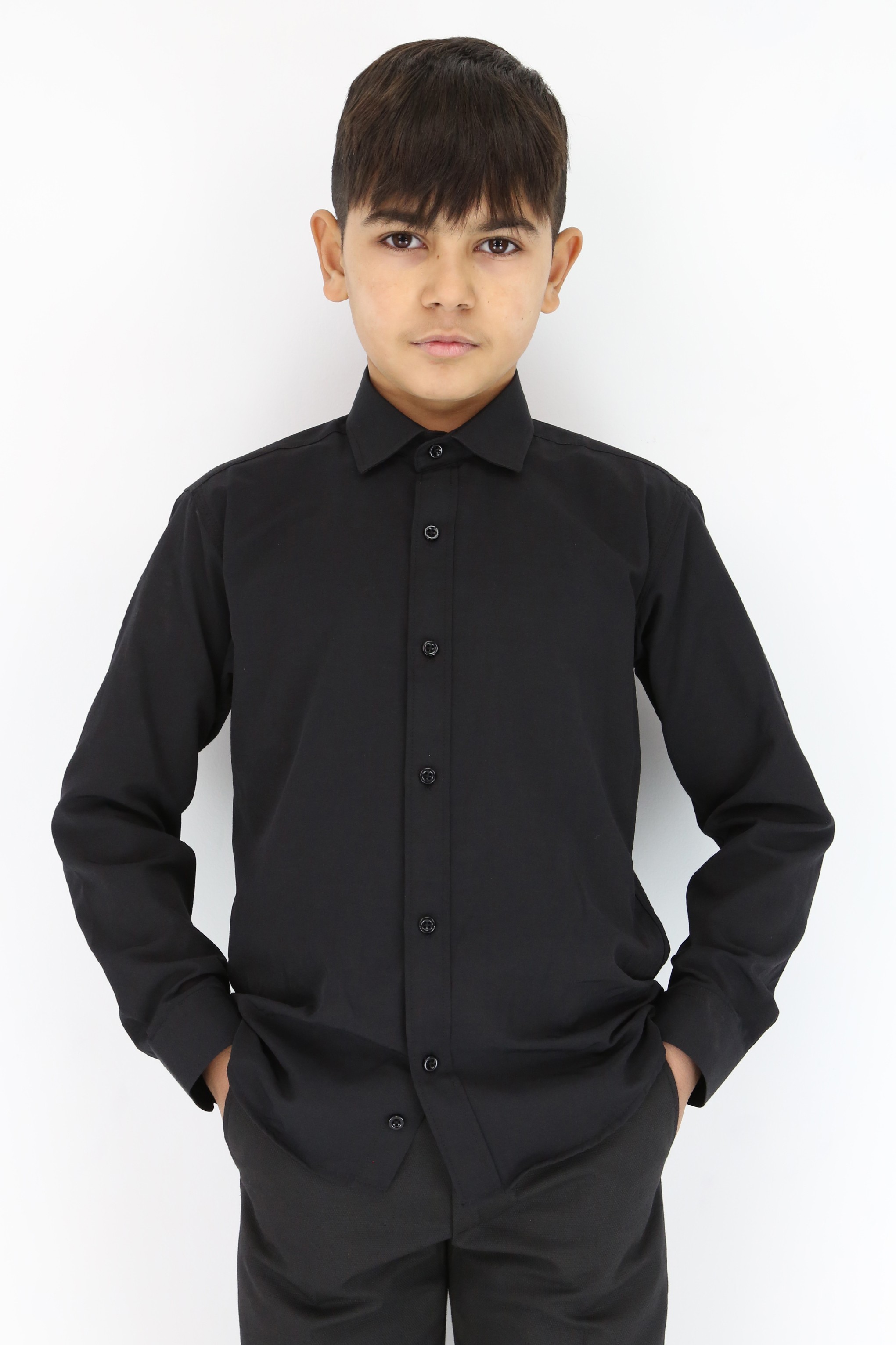 Erkek Çocuk Düz Yaka Klasik Siyah Gömlek