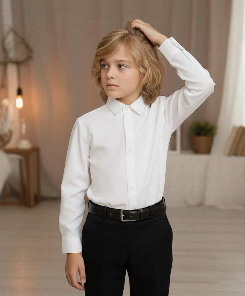 Erkek Çocuk Düz Yaka Klasik Beyaz Gömlek 